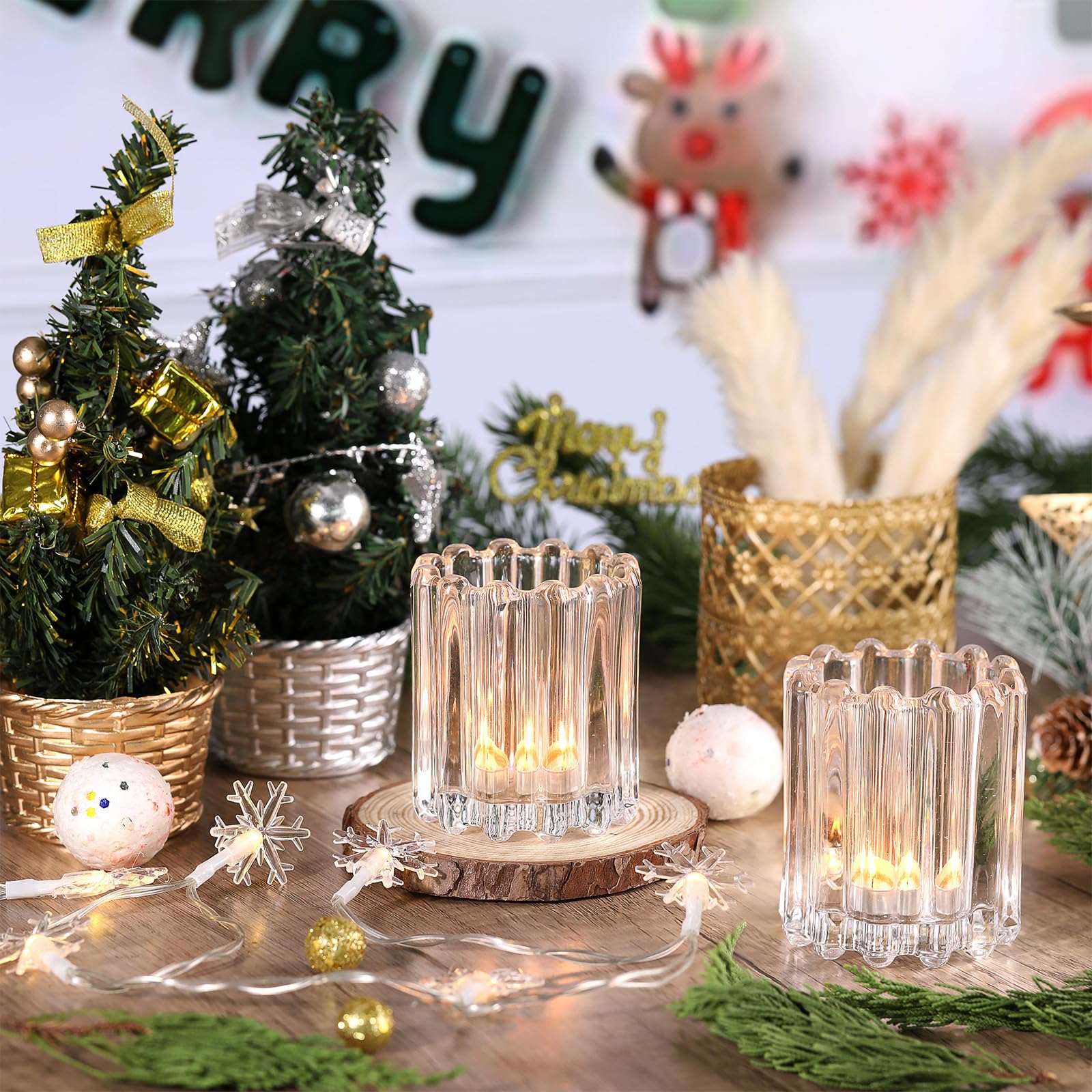 Clear Glass Votive Candle Holders Set of 6 - Ribbed Tealight Candle Holders for Wedding Centerpieces, Dinner Party Table Decor - Perfect for Romantic Ambiance, Holiday Decorations & Home Décor
