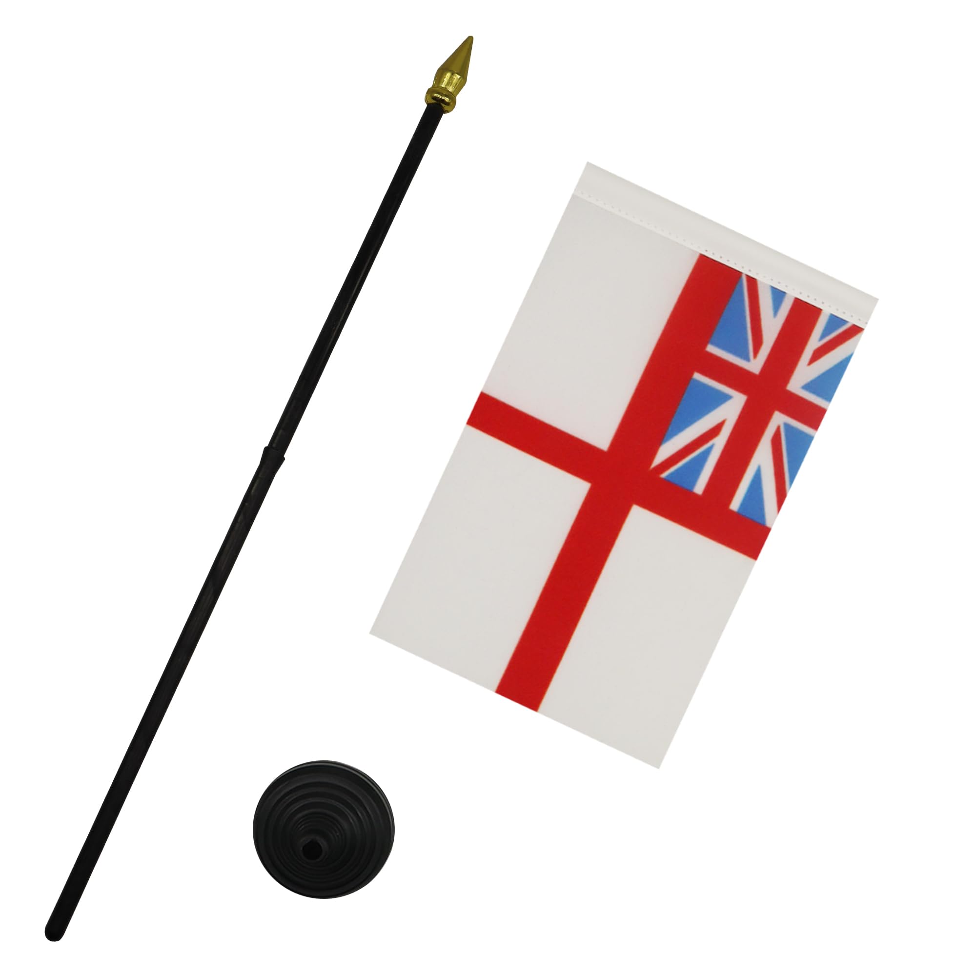 4'' x 6'' White Ensign Table Flag with Golden Spear Top | St George's Cross British Royal Navy Desk Flag 15x10 cm | Perfect for Office Decor, Nautical Themed Events & Maritime Collectors - AZ FLAG