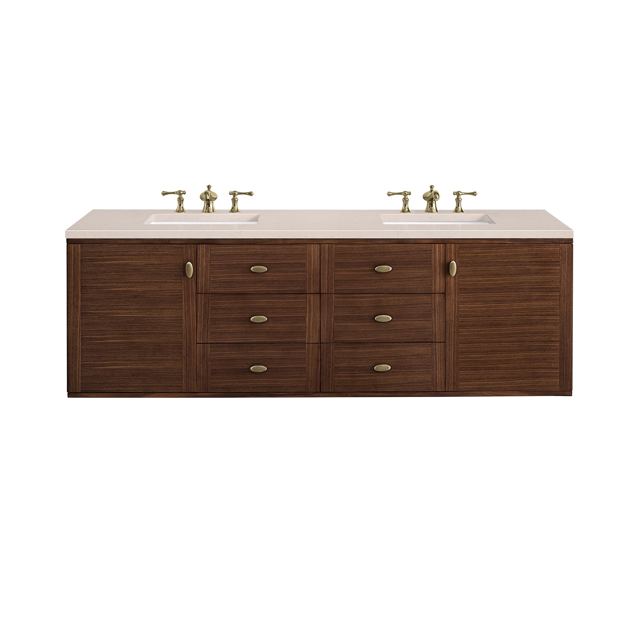 Amberly 72 Inch Double Vanity with 3CM Eternal Marfil Top - Mid Century Modern Walnut Bathroom Vanity for Master Bath & Guest Bathroom
