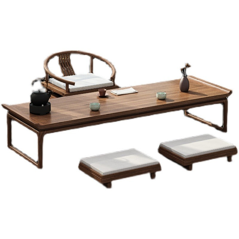 Japanese Style Elm Wood Tatami Low Tea Table Set - Traditional Zen Floor Dining Table for Small Spaces, Meditation, and Asian Home Decor