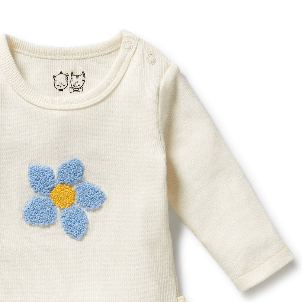 Blooming Bliss Organic Rib Long Sleeve Bodysuit for Women - Soft Cotton Baby Onesie Style Top for Layering or Casual Wear
