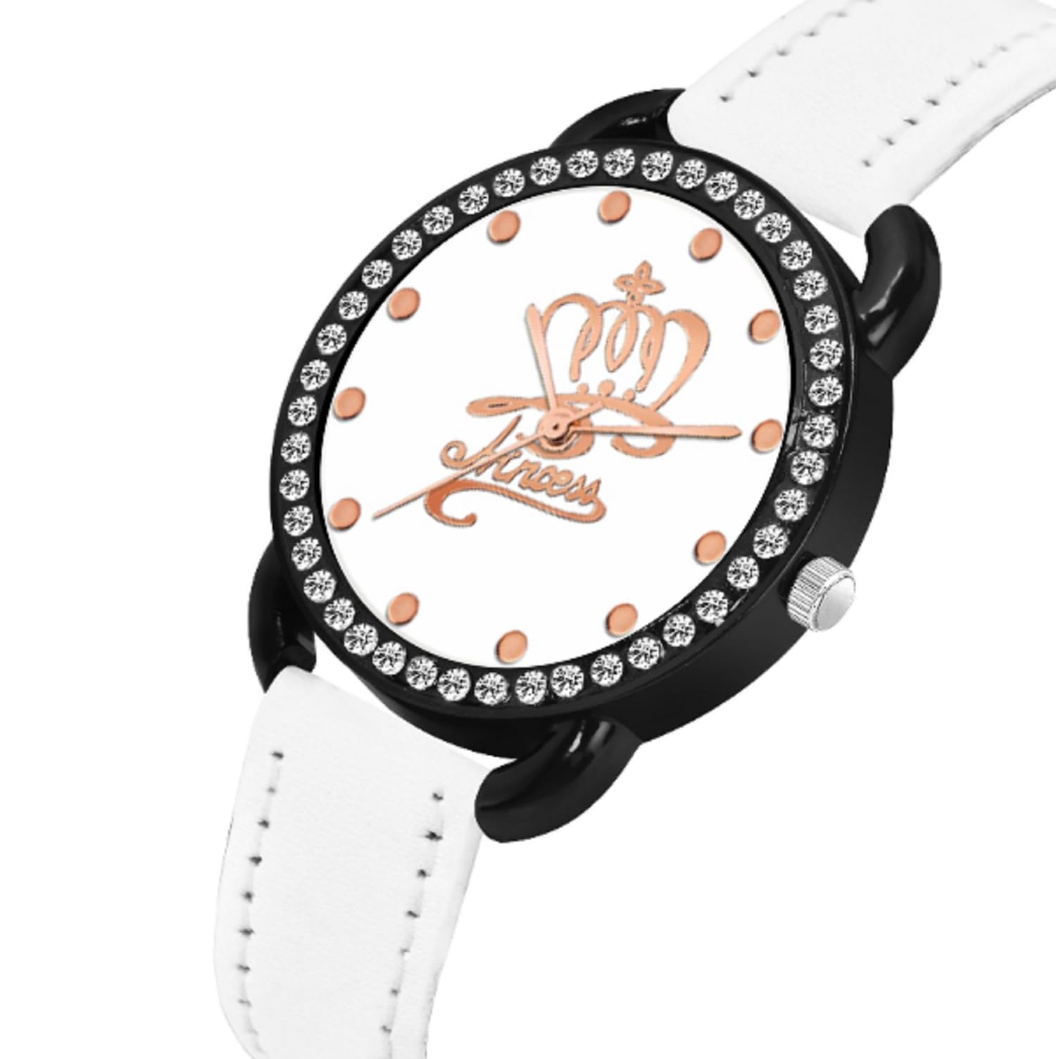 KIARVI GALLERY Princess White BDM Dial Leather Strap Analog Watch for Women & Girls - Elegant Pink Dress Watch for Formal Occasions, Parties & Everyday Wear