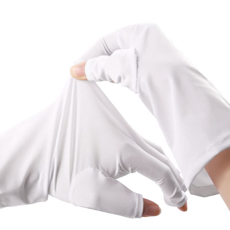 UV Protection Fingerless Gloves for Gel Manicures - 1 Pair White Nail UV Shield Sleeves (8.7