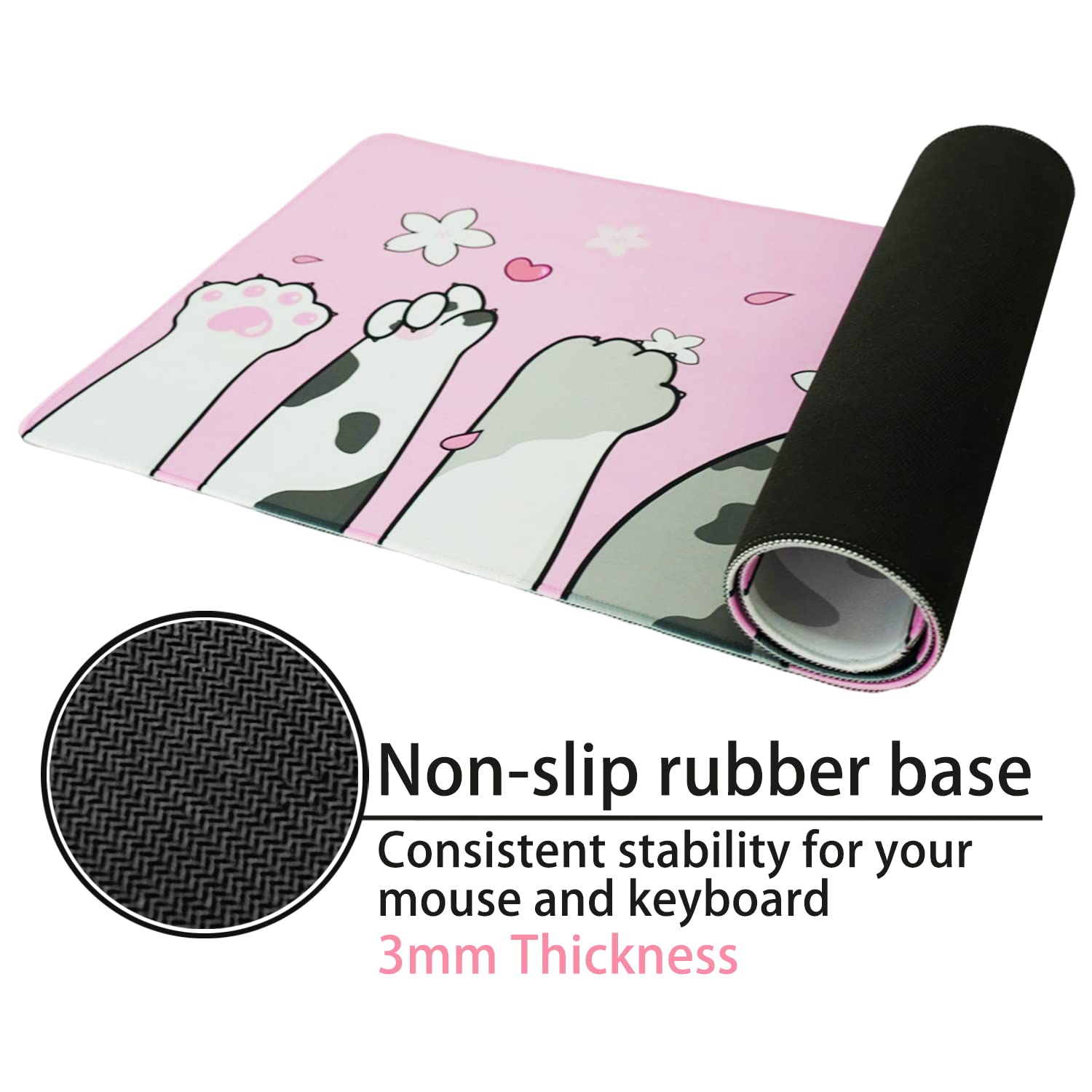 Cute Cat Paw Gaming Mouse Pad - Extra Large Pink Sakura Cherry Blossom Design (31.5