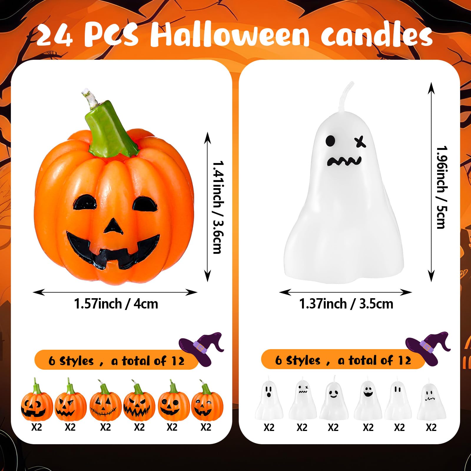 MTLEE 24 Pcs Halloween Scented Candles - Spooky Pumpkin Decor for Home & Party