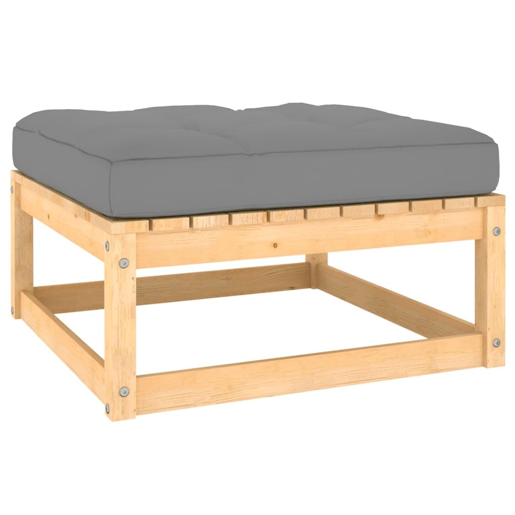 vidaXL Solid Pine Wood Patio Lounge Set with Gray Cushions - 4 Corner Sofas, 4 Middle Sofas & 2 Footstools - Sturdy Durable Outdoor Furniture for Garden, Backyard, Poolside Relaxation