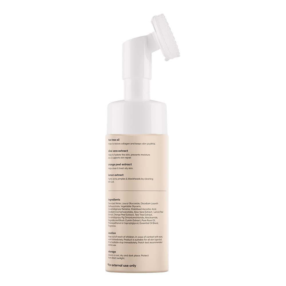 GHC Foaming Face Wash with Built-in Brush - Tea Tree, Aloe Vera & Vitamin C, Paraben-Free | Deep Cleansing for Acne, Oily & Sensitive Skin | Daily Skincare Routine
