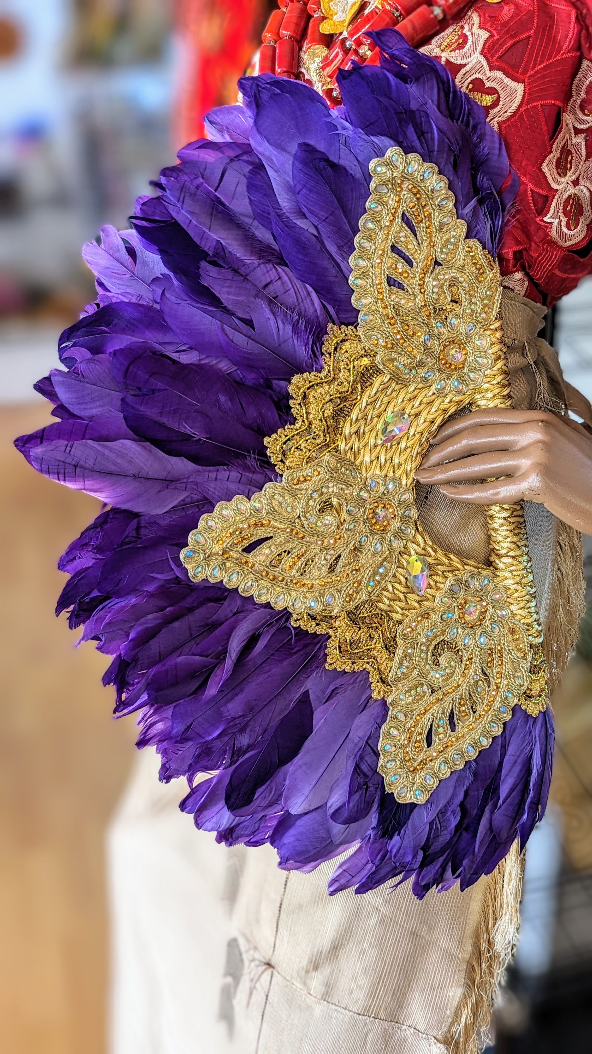 Elegant Royal Purple Nigerian African Wedding Feather Fan - Handmade Traditional Accessory for Brides, Cultural Events & Special Occasions | Dupisie's Adaeze Collection DPFFPG08