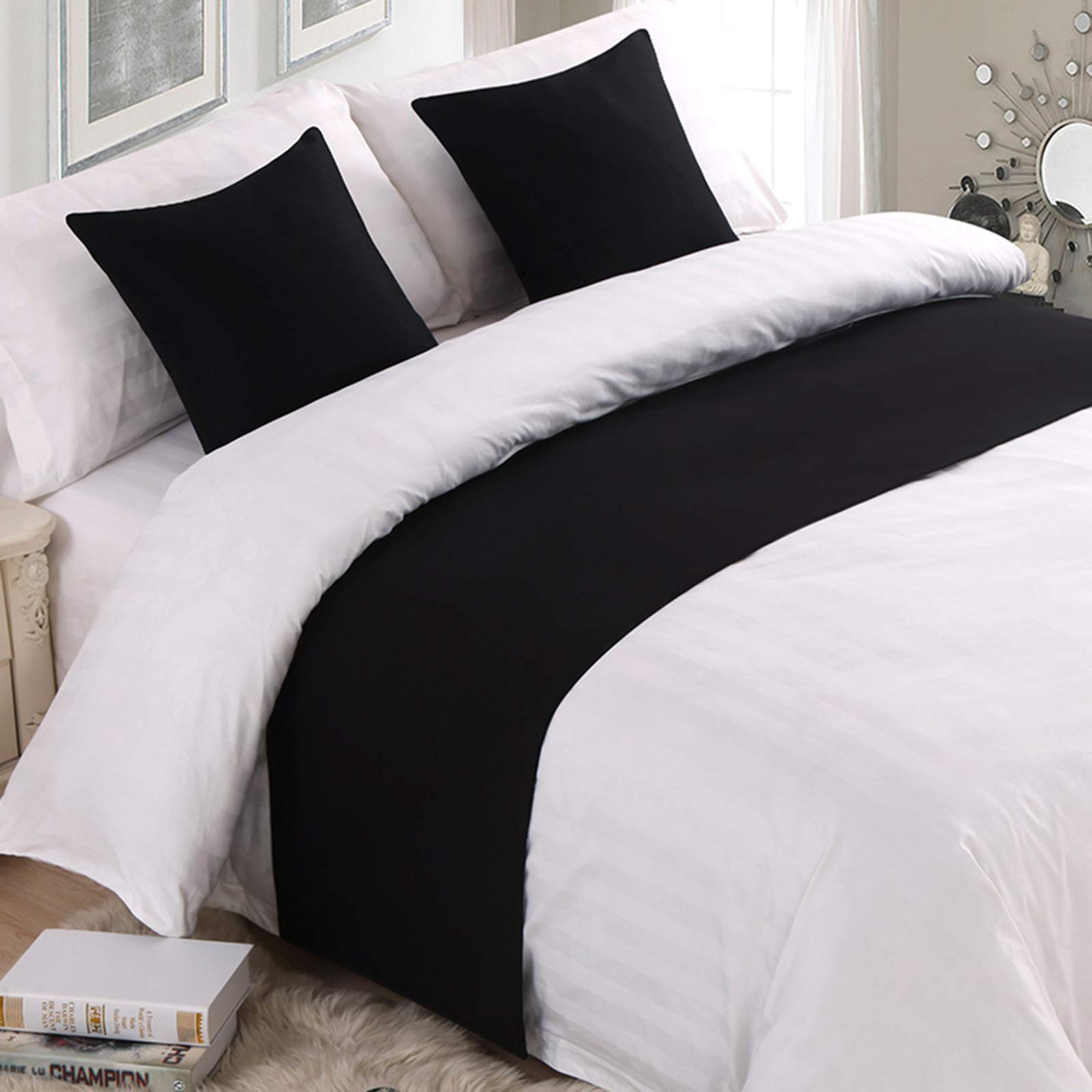 Luxury Black Bed Runner Scarf - Premium Hotel Style Bedding Cover with Cushion & Pillow Set for Elegant Home Decor, Weddings, and Master Bedroom Styling