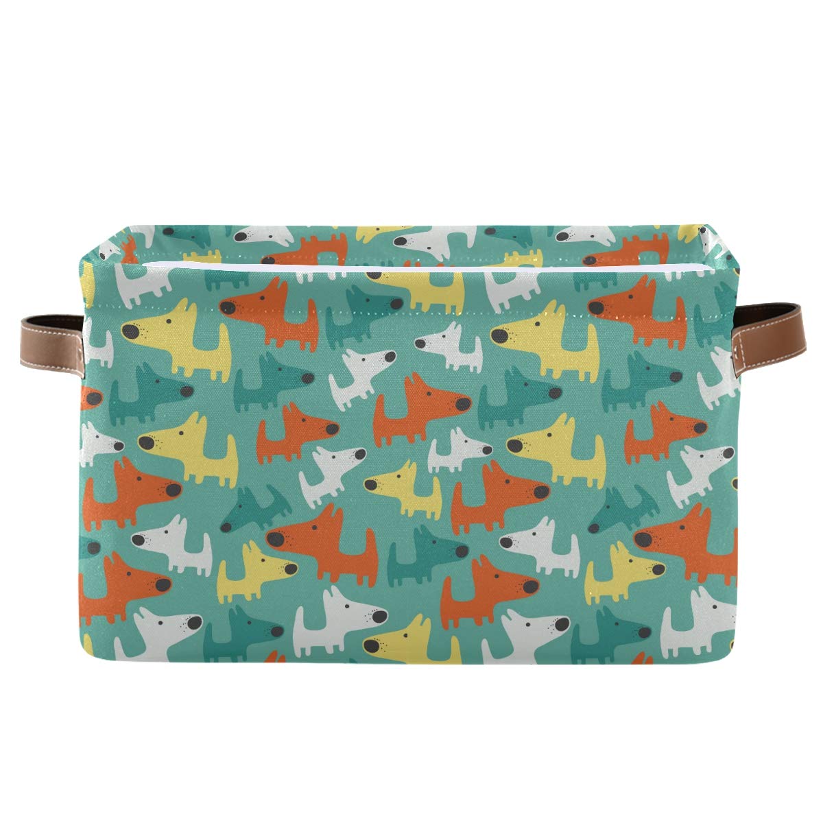 HESLING 2-Pack Square Collapsible Storage Baskets - Canvas Toy Organizer with Handles, Decorative Rectangular Storage Bins for Clothes, Kids Room, Playroom & Nursery - Colorful Cartoon Dog Design
