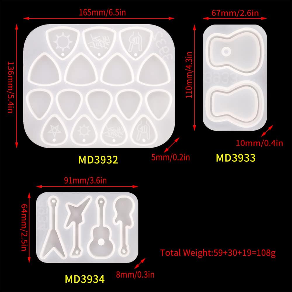 Premium Guitar Pick Resin Mold Set - Silicone Triangle Plectrum Molds for DIY Musical Accessories & Keychains - Perfect for Crafting Custom Guitar Picks, Jewelry, and Unique Gifts for Musicians