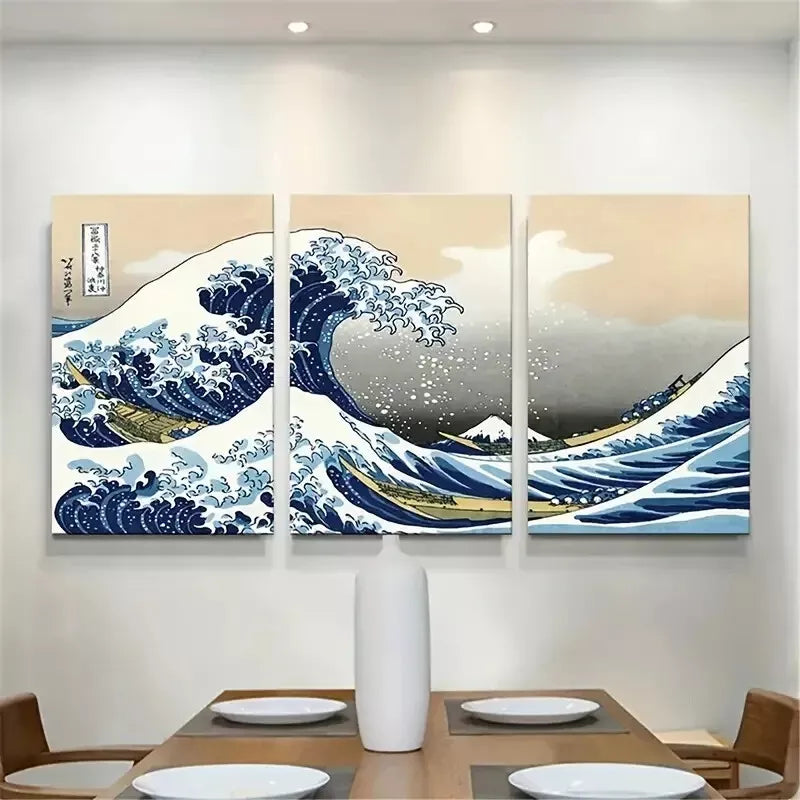 3-Piece Japanese Sea Waves Wall Art Set - Framed Canvas 50x70cm | High Quality Print | 100% Australian Made | Ready to Hang | Perfect for Living Room, Bedroom & Office Decor