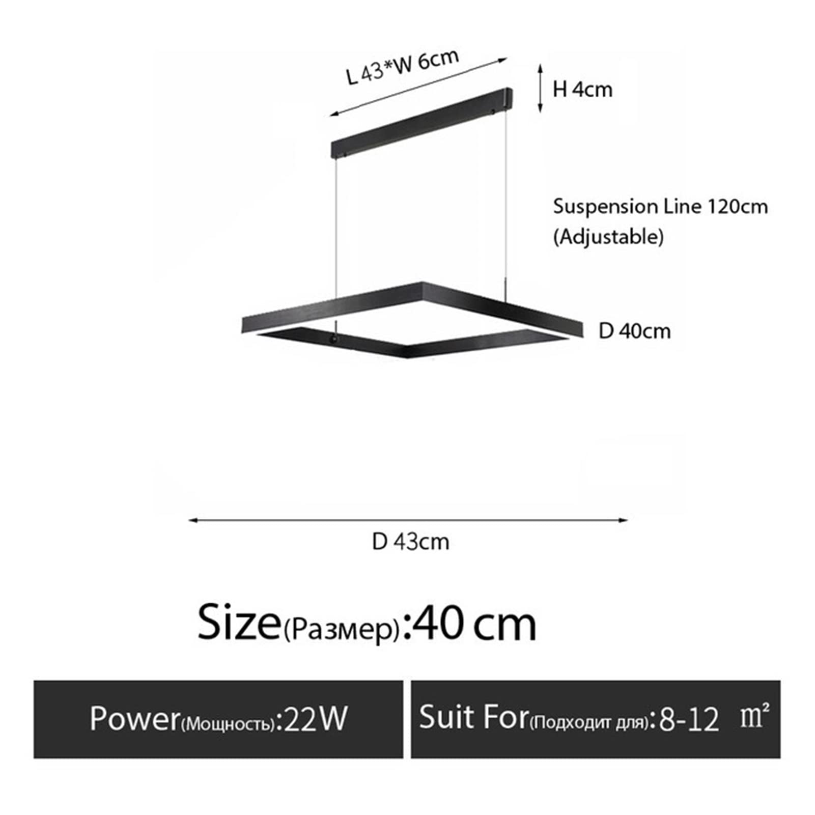 Modern LED Chandelier - Nordic Style Square Pendant Light Fixture for Kitchen, Restaurant, Bar, Living Room & Bedroom (D40cm, Neutral Light) | Energy-Efficient Indoor Lighting for Dining & Home Decor