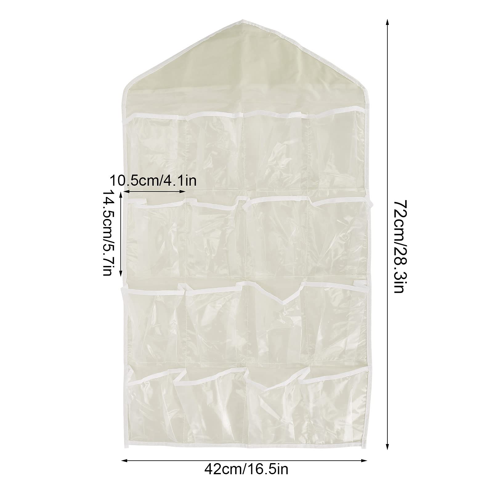 Multi-Pocket Underwear Hanging Organizer - 16 Clear Storage Bags for Socks, Bras & Clothes | Space-Saving Closet Organizer for Bedroom & Dorm | Beige Fabric Hanging Shelf for Wardrobe Organization
