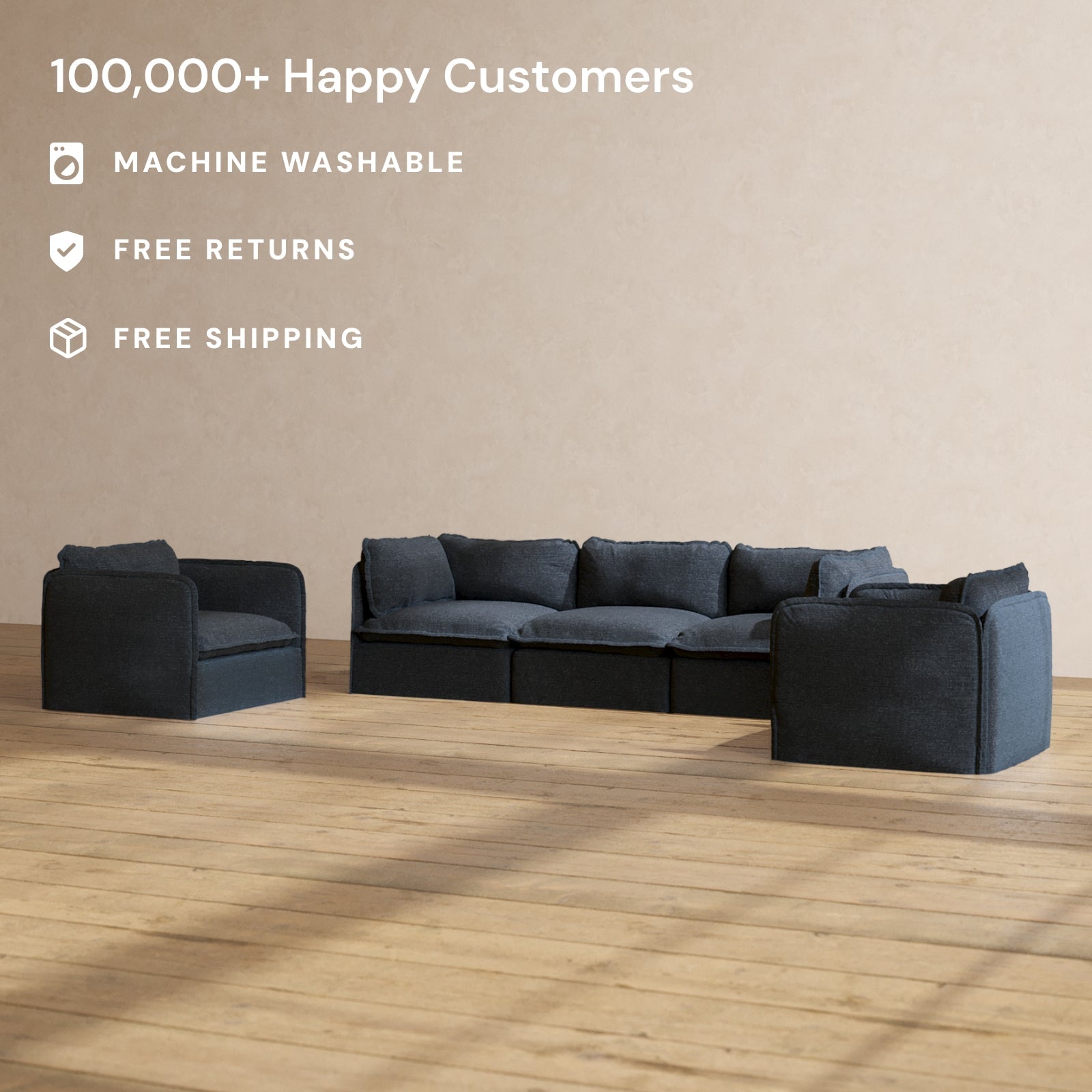 Premium Modular 3-Seater Sofa & Armchair Set in Indigo Blue | Luxury Fabric Blend | Perfect for Living Room, Lounge & Home Theater Comfort
