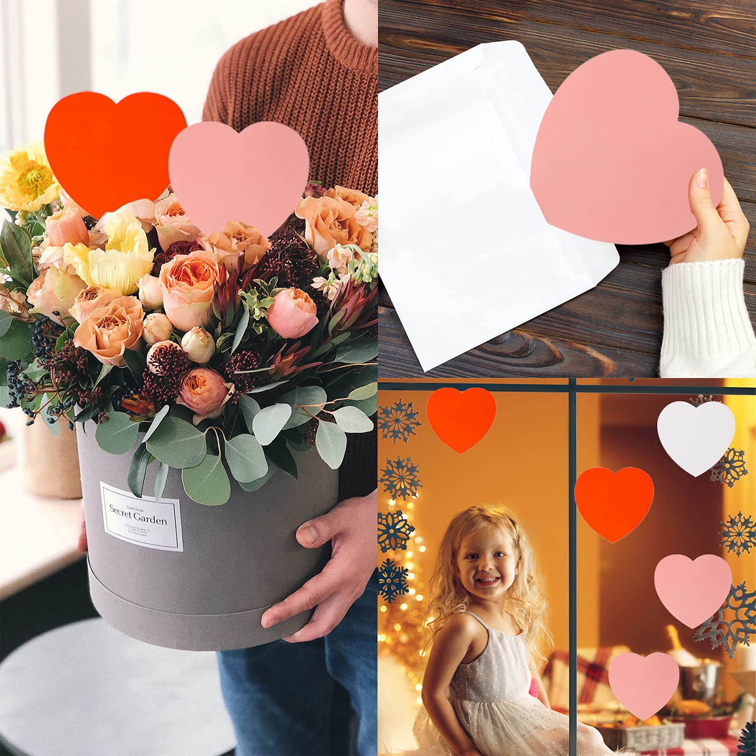 48 Pcs Large Heart Shape Paper Cut-Outs - Double Sided Craft Hearts for Kids’ Love & Peace Projects, Valentine’s Day Decorations, Classroom Activities, Party Supplies (Red, Pink, White)