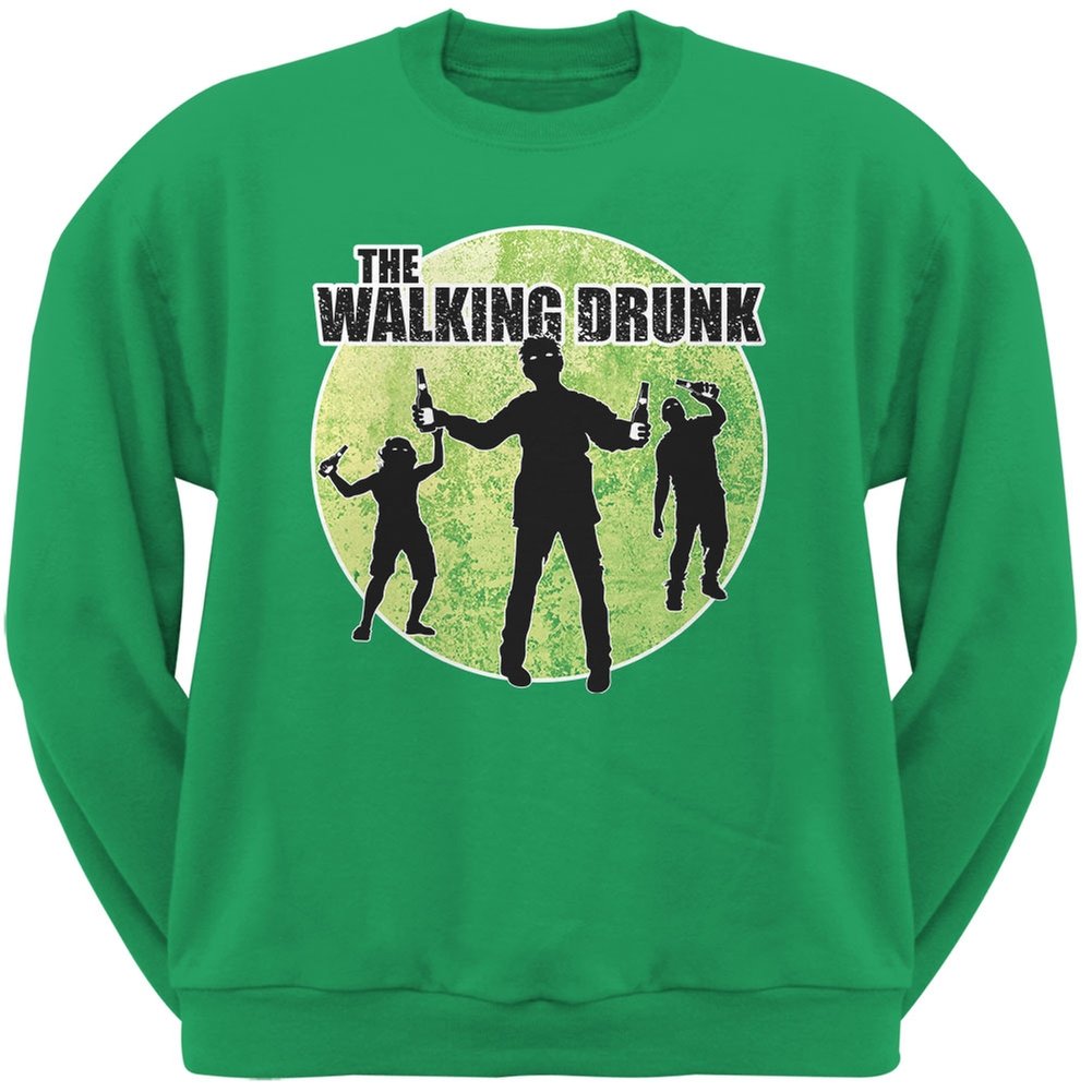Old Glory St. Patrick's Day Irish Green Sweatshirt for Adults - Funny Walking Drunk Design - Perfect for Pub Crawls, Irish Festivals & St. Paddy's Day Celebrations
