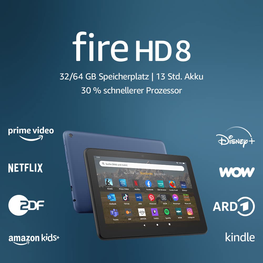 Fire HD 8 Tablet (2022) - 8 Inch HD Display, 64GB Storage, 30% Faster Processor | Portable Entertainment Device for Travel, Home & Office Use | Ad-Free Version in Black