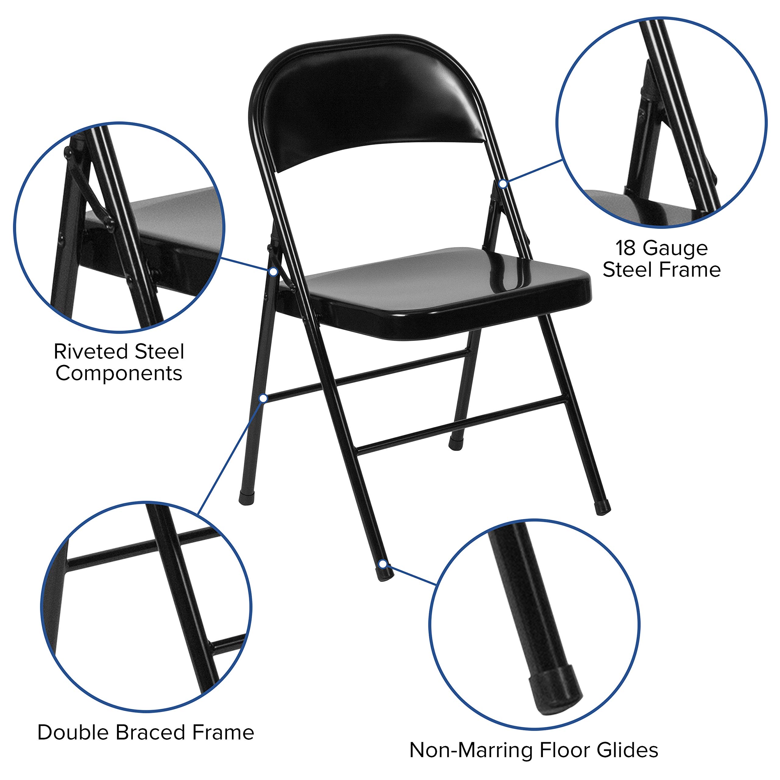 2 Pack Heavy Duty Black Metal Folding Chairs with Double Bracing - Sturdy & Portable for Outdoor Events, Parties, Camping, and Home Use