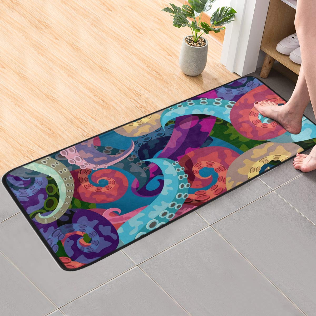 CaTaKu Sea Rainbow Octopus Area Rug 39x20 Inches - Soft Polyester Floor Runner, Washable Non-Slip Carpet Mat for Kitchen, Dining Room, Living Room, Bedroom - Perfect for Home Decor & Kids Play Area