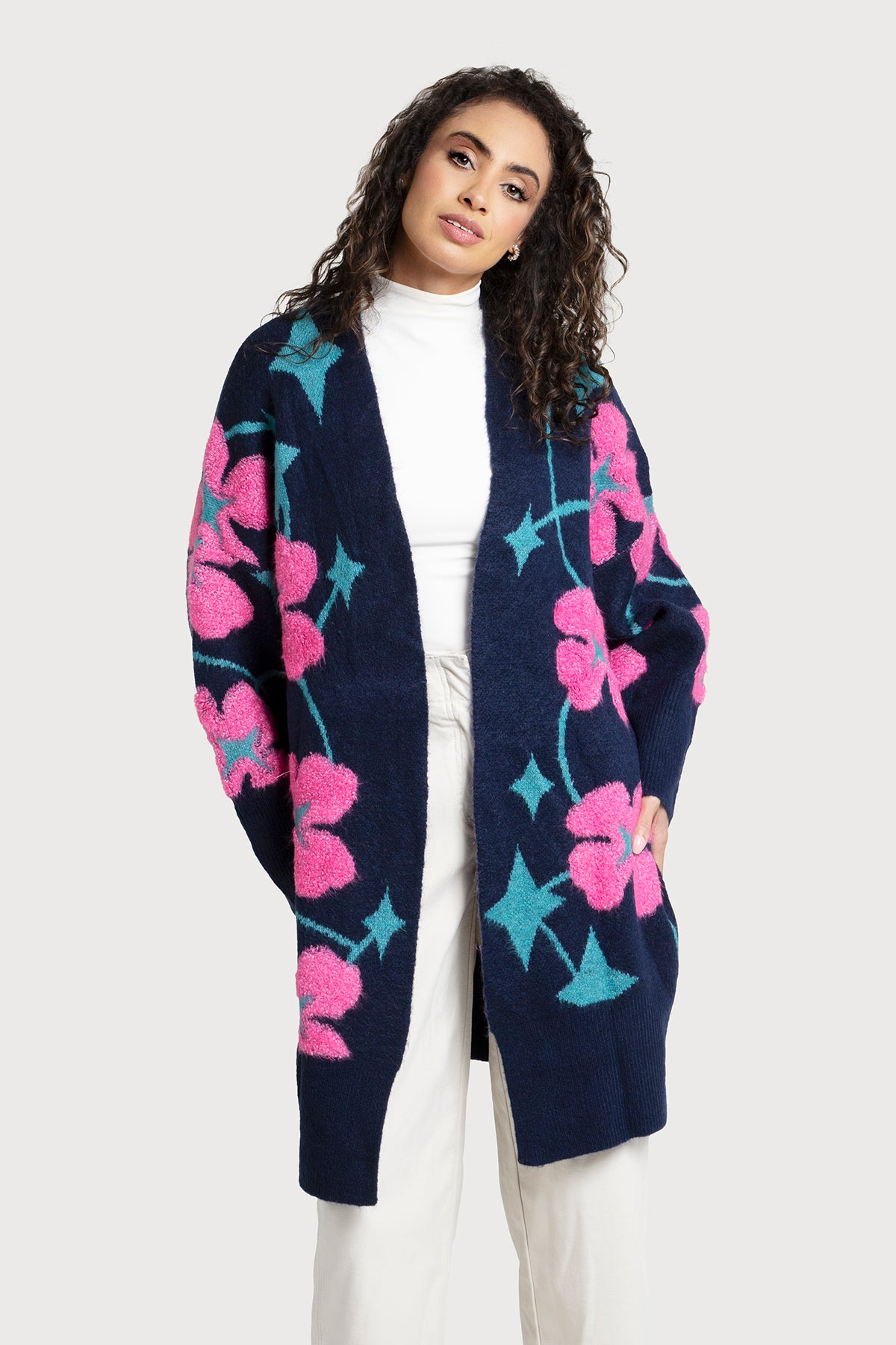 Floral Knit Cardigan for Women - Diamond Patterned Open Front Sweater | Perfect for Spring Outfits, Office Wear & Casual Dates