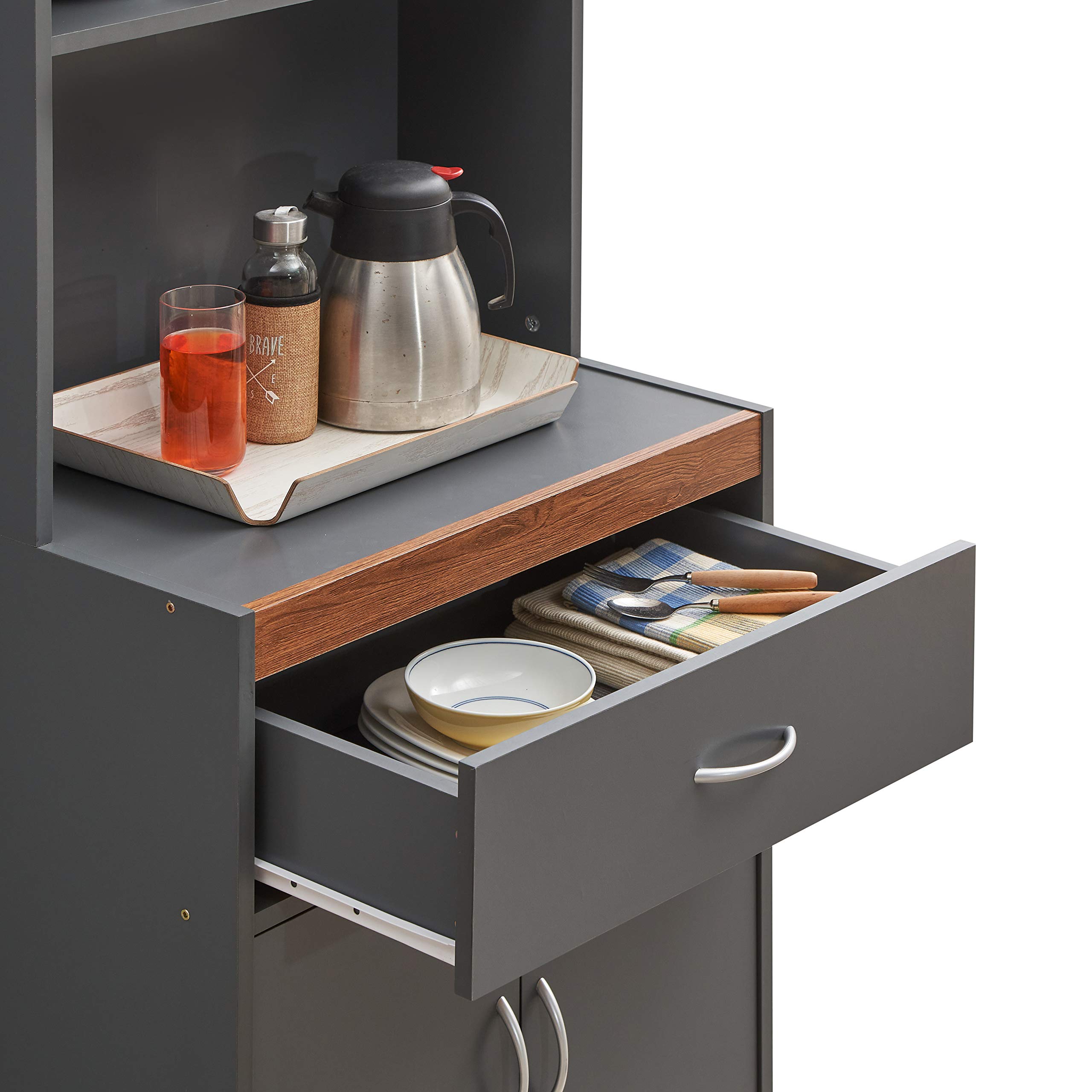 Hodedah 5-Tier Open Shelf Kitchen Cabinet in Grey Oak - Modern Storage for Pantry, Bathroom, and Living Room Organization