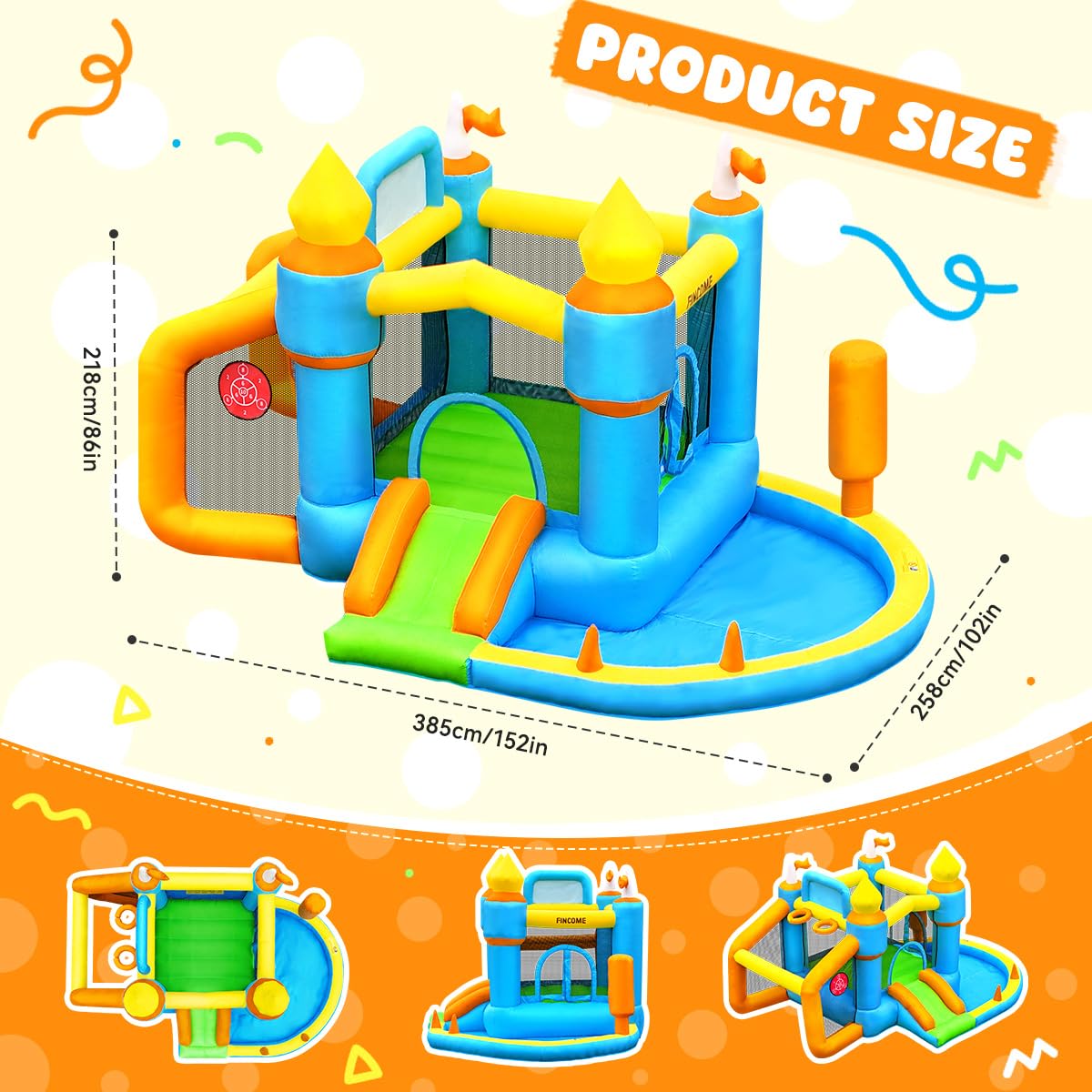 Inflatable Bounce House for Kids with Slide, Jumping Castle, Soccer & Basketball Area - Indoor/Outdoor Bouncy Playhouse with Blower for Backyard, Birthday Parties & Family Fun