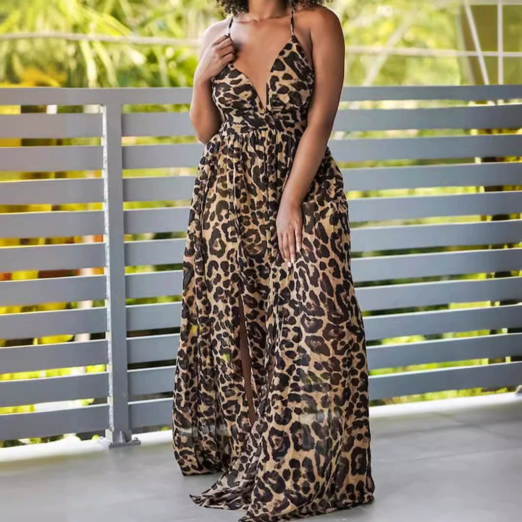 Leopard Print Halter Dress for Women - Sexy Animal Print Summer Party Dress - Perfect for Club, Date Night & Beach Vacation