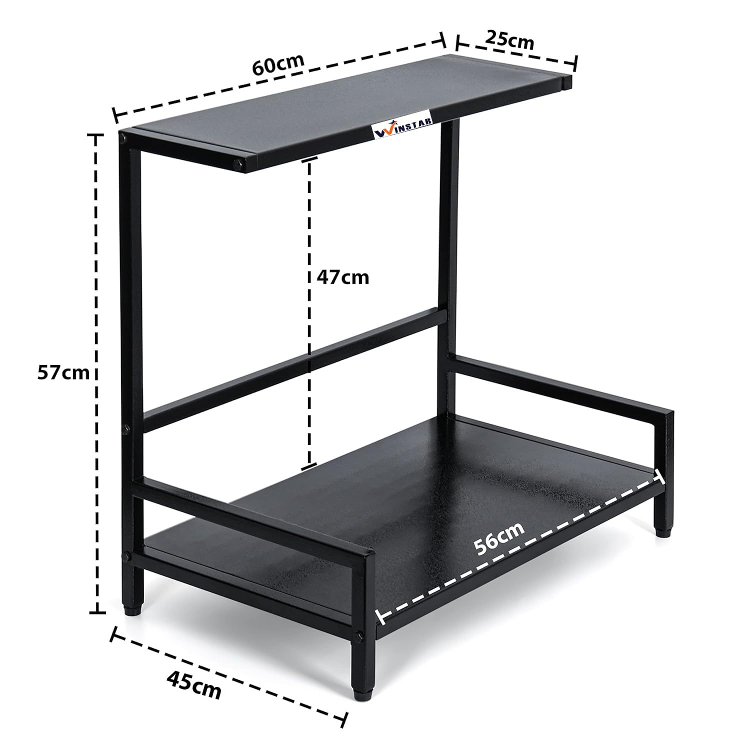 WINSTAR 2-Tier L-Shaped Metal Microwave Stand - Sturdy Kitchen Counter Organizer for Microwave & OTG Oven - Space Saving Double Shelf Storage Rack - Perfect for Small Kitchens & Apartments (No Wheels)