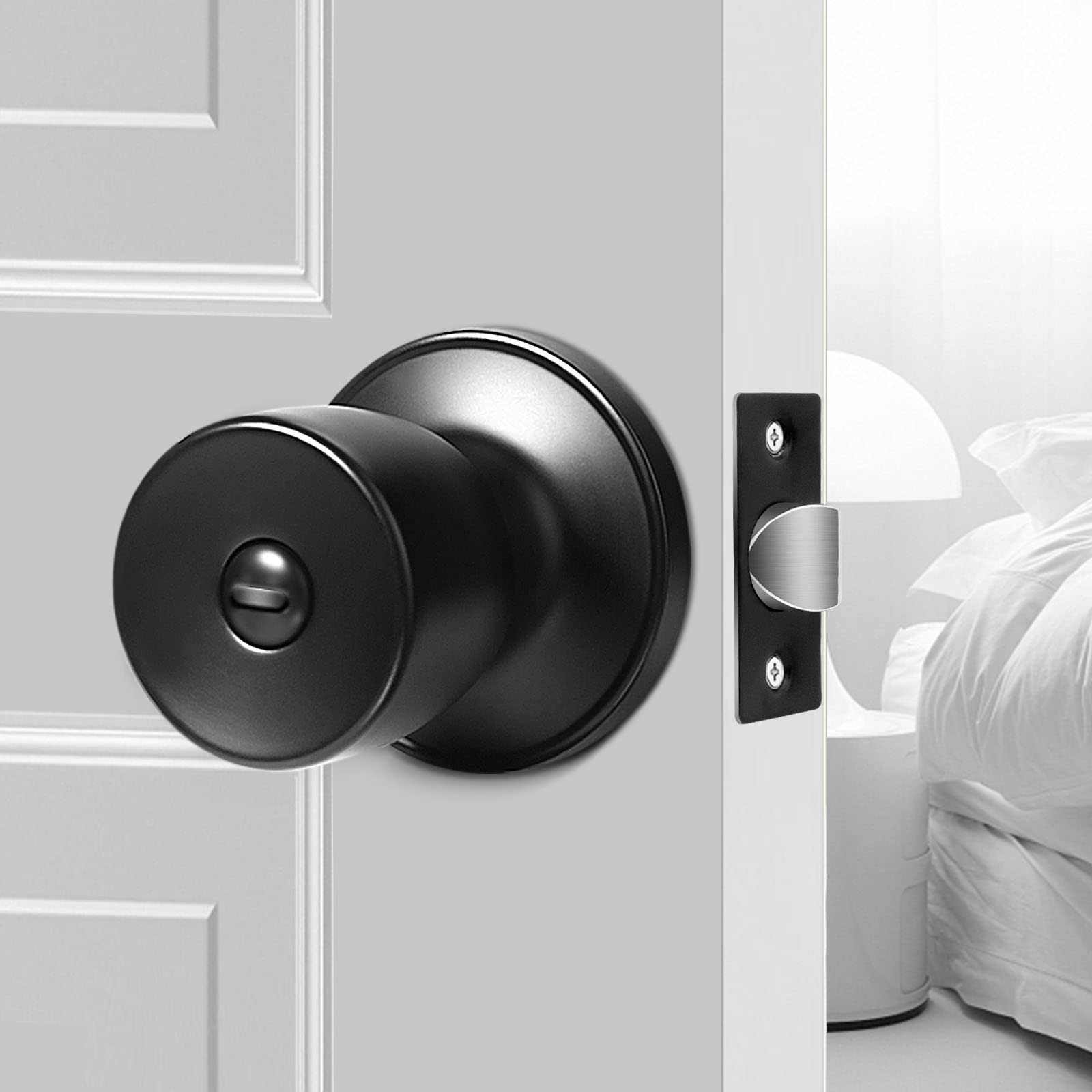 Keyless Privacy Door Knob - Matte Black Round Lockset for Bedroom, Bathroom & Garage | Easy Install with Hardware & Instructions Included | Perfect for Home Security & Privacy Needs