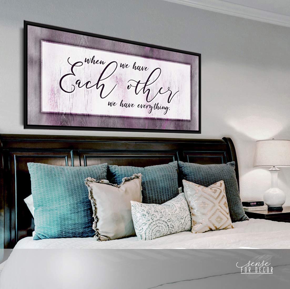 Love Sign Wall Art - 'When We Have Each Other' Framed Canvas Decor for Couples, Large 42x19 Inch Purple & Black Floating Frame - Perfect for Bedroom, Living Room & Wedding Gift