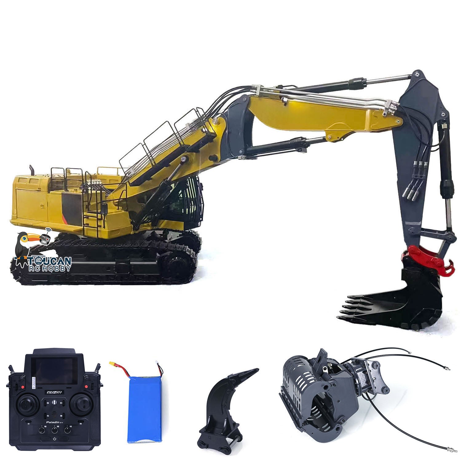 1/14 Scale RC Hydraulic Demolition Excavator Toy - 374 UHD 3-Section Boom RTR Digger with Flysky PL18EV Radio, Realistic Sound & Light System - Construction Site Simulation, Kids Outdoor Play, Collector's Model