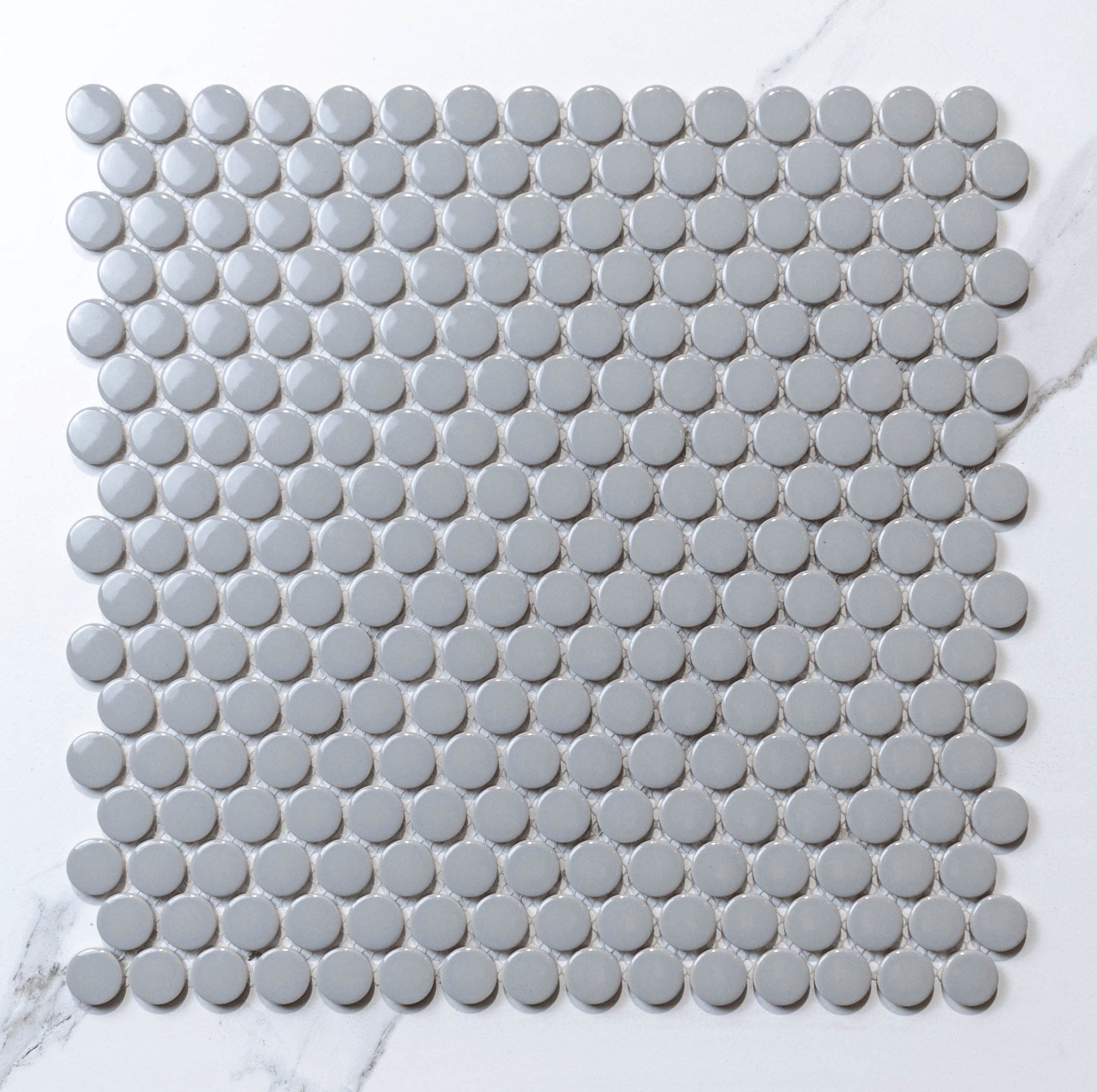 Circa Stone Penny Round Grey D19 Gloss Ceramic Tile - 12x12 Inch Peel and Stick Backsplash (Per Sheet) - Perfect for Kitchen, Bathroom, and Shower Walls