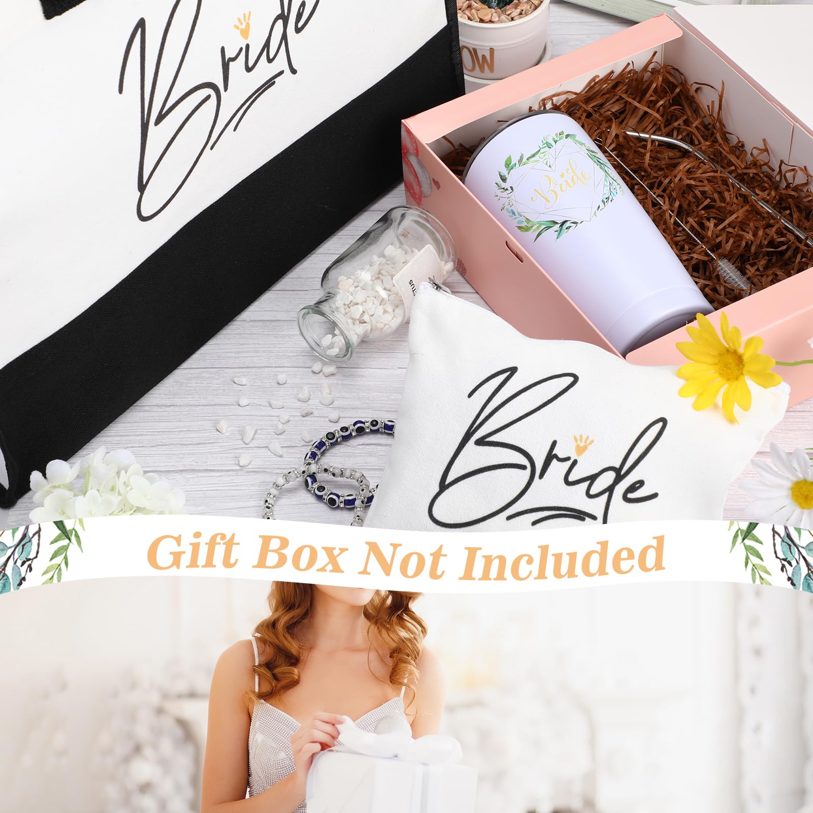 3-Piece Bride Gift Set - Canvas Tote Bag, Makeup Bag & Stainless Steel Tumbler | Wedding Shower, Bachelorette Party, Engagement & Honeymoon Gifts | Perfect for Travel, Spa Days & Bridal Events