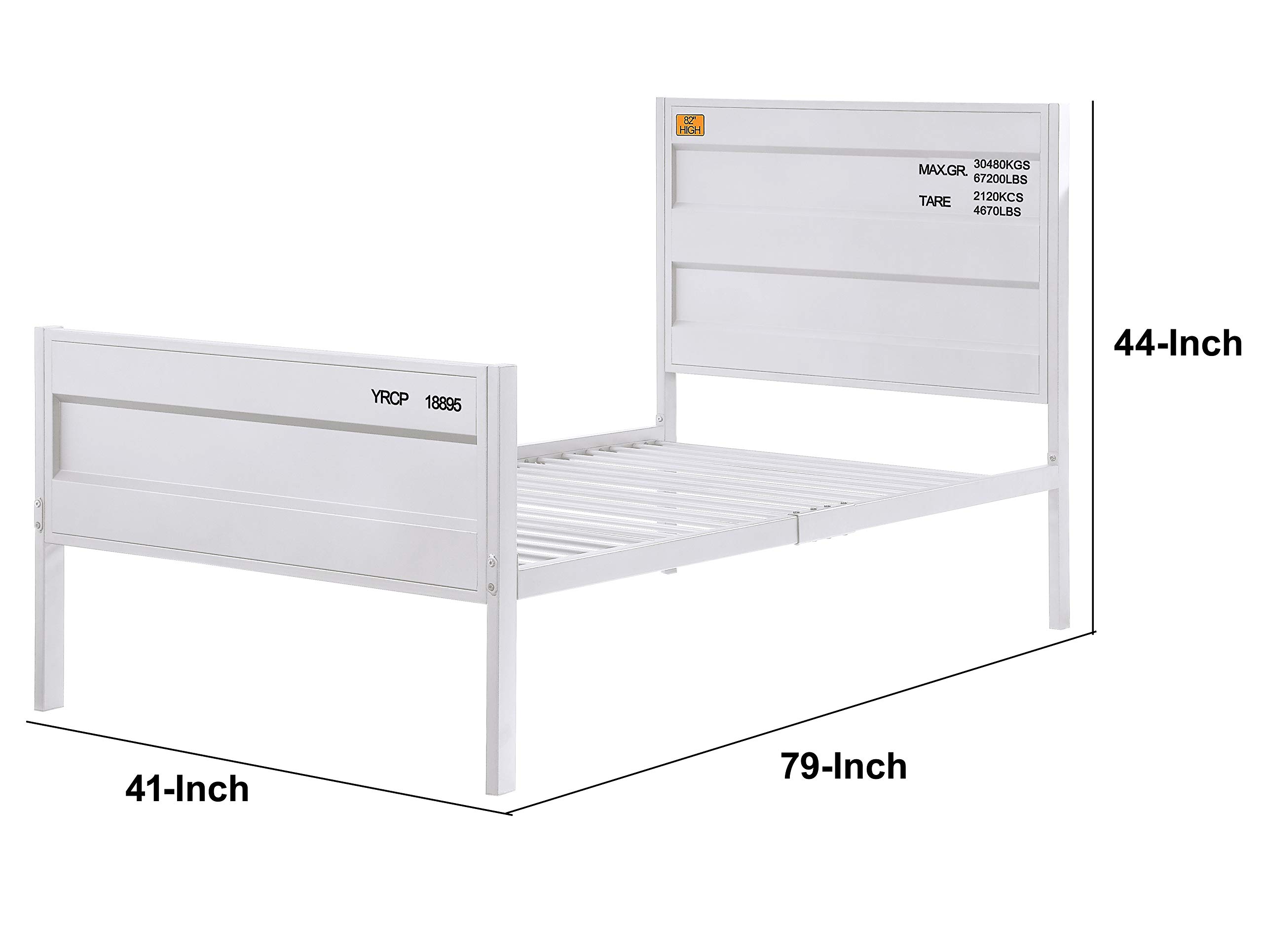 Benjara White Industrial Metal Twin Size Bed with Straight Leg Support - Sturdy & Stylish for Modern Bedrooms, Kids Rooms & Small Spaces