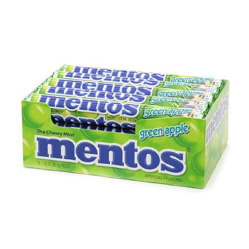 Mentos Chewy Mints Green Apple Flavor - 15 Rolls per Box, 24 Boxes per Case | Refreshing Breath Mints for Office, School & Travel