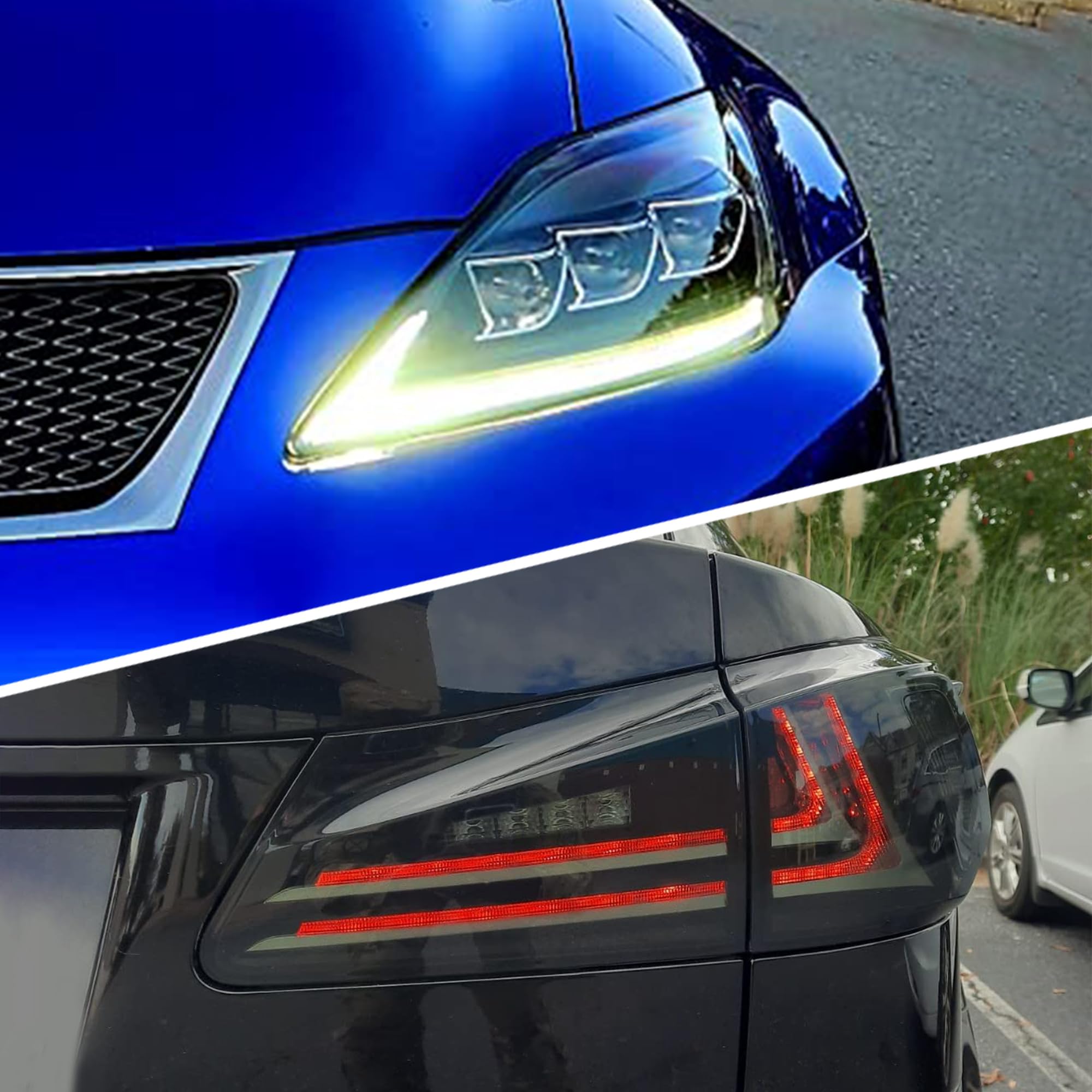 VLAND LED Headlights & Tail Lights for Lexus IS250 IS350 2006-2012 - Clear Headlamps + Smoke Rear Lights for Night Driving