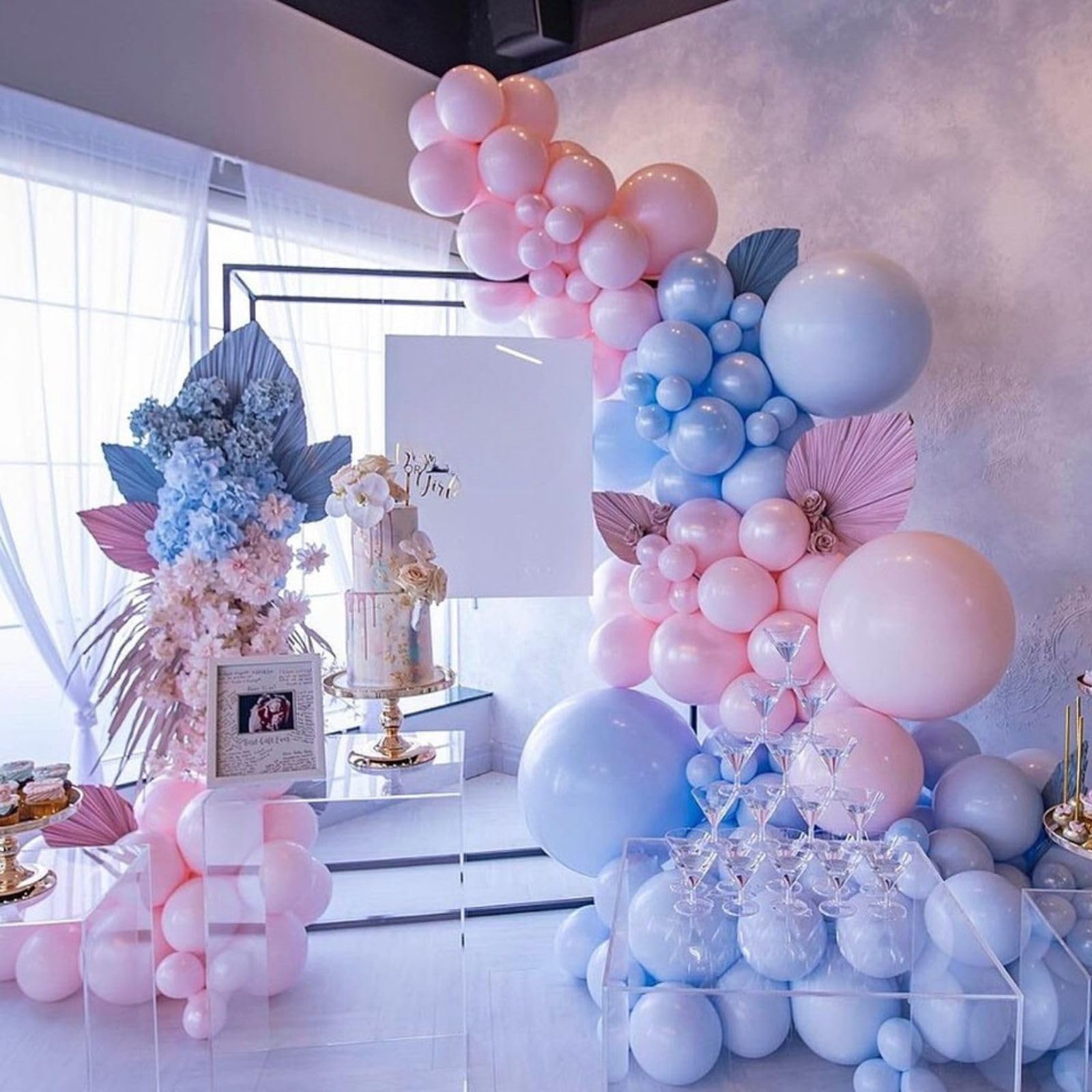 60 Pcs 12 Inch Pink & Blue Confetti Balloons - Gender Reveal Party Decorations for Baby Shower, Birthday & Wedding | Latex Balloons with Premium Confetti Fillings for Festive Celebrations