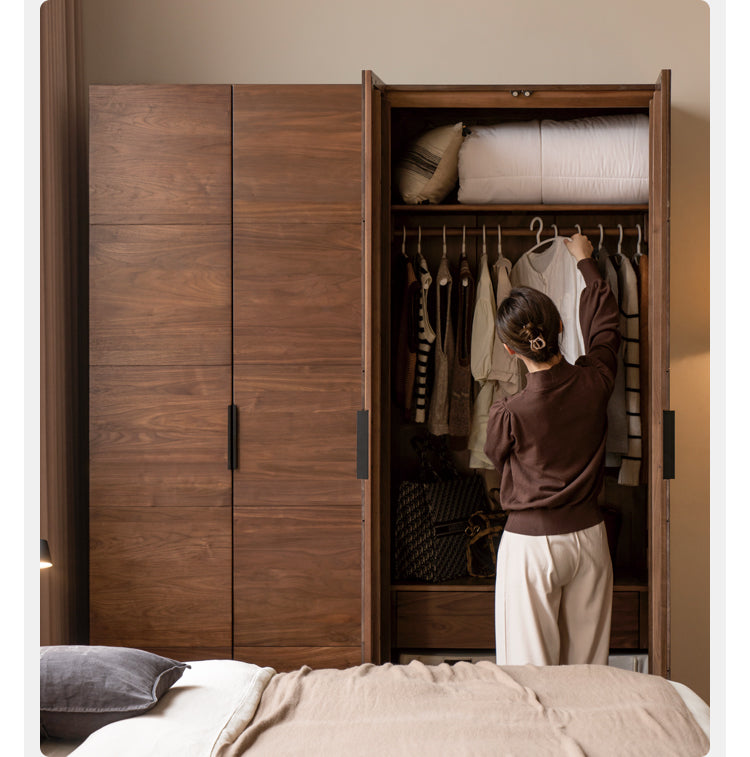 Premium Black Walnut Solid Wood Wardrobe & Storage Cabinet - Spacious Closet Organizer for Bedroom, Living Room, and Office