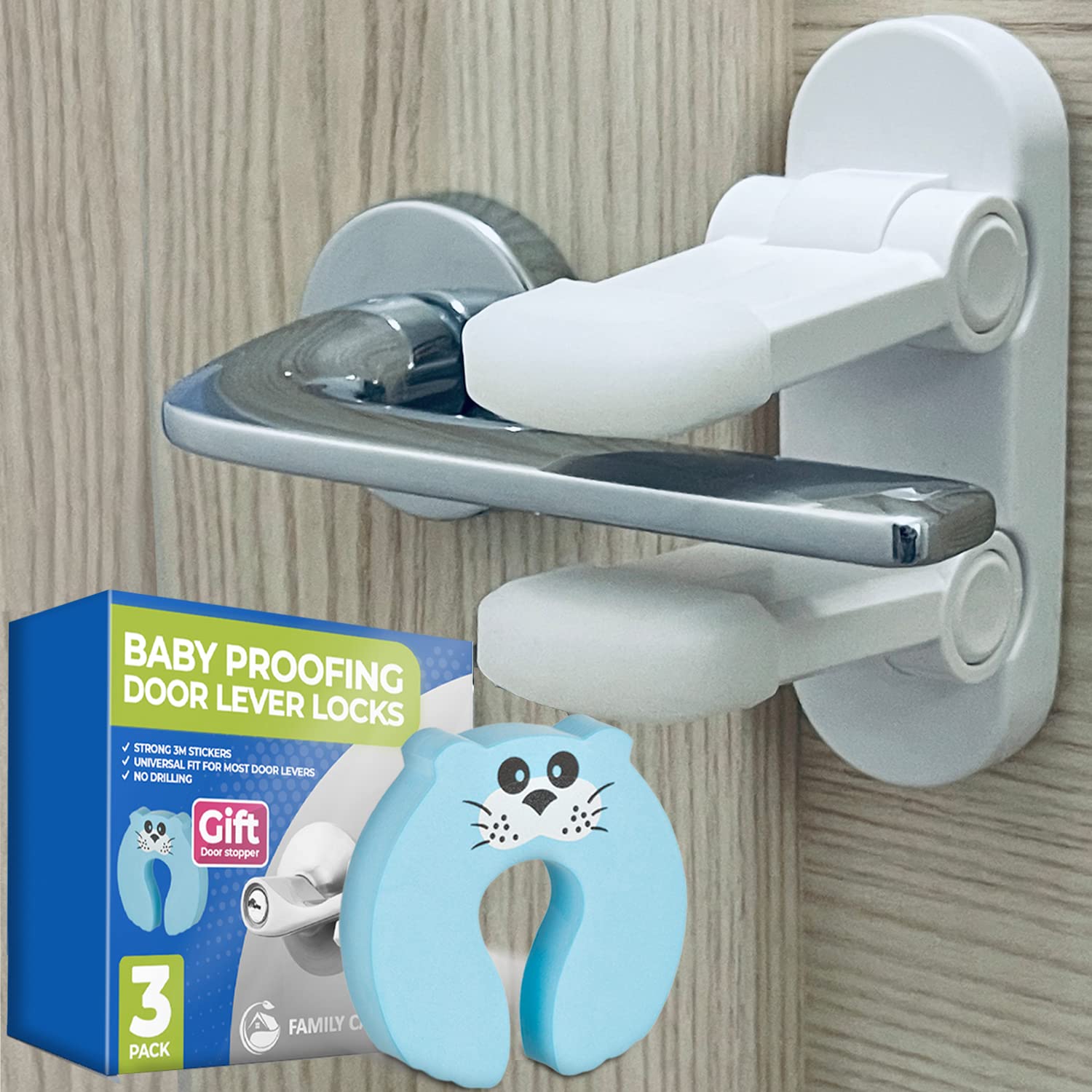 **Child Safety Door Locks 3-Pack with Gift - Baby Proof Door Handle & Knob Locks for Home Security - Prevent Toddler Access to Rooms - Perfect for Kitchens, Bathrooms & Bedrooms**