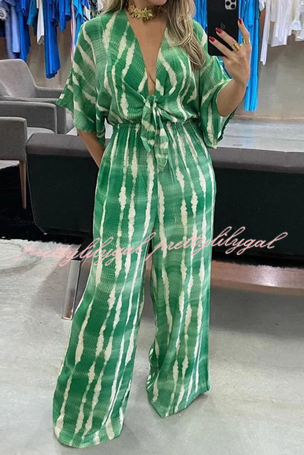 Stylish Striped Print V-Neck Lace-Up Wide Leg Jumpsuit for Women | Casual Summer Outfit | Perfect for Beach, Vacation & Date Night