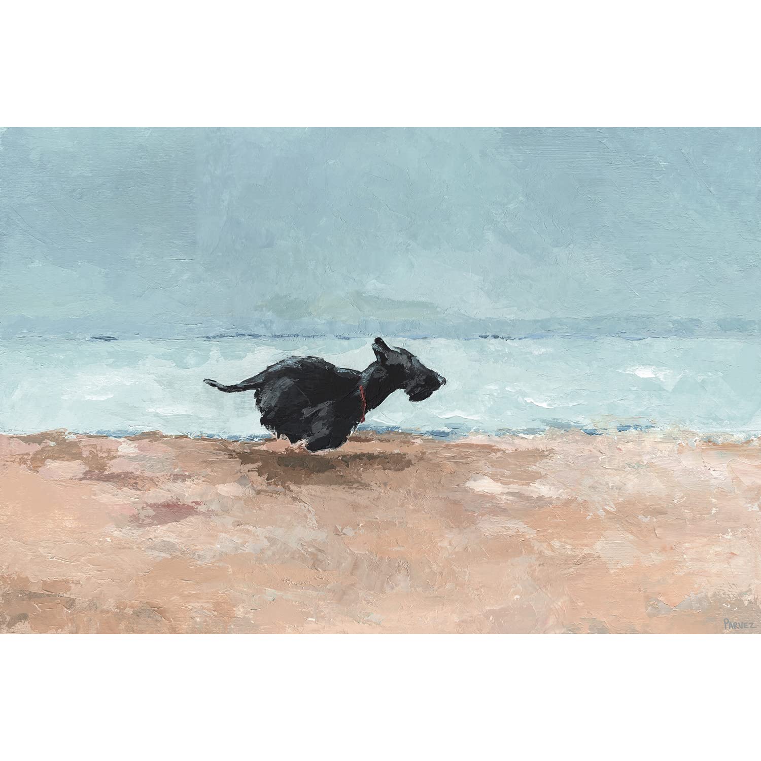 Parvez Taj 'Run Doggie Run' Dog Art Painting Print on Wrapped Canvas - 18x12 Inches - Modern Home Decor for Living Room, Bedroom & Office Wall Art