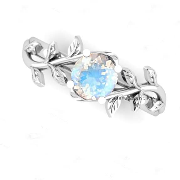 Vine Leaf Rainbow Moonstone Ring - Nature Inspired Moonstone Engagement & Promise Ring in Rose Gold - Perfect Anniversary Gift for Her - Ideal for Weddings, Proposals & Special Occasions