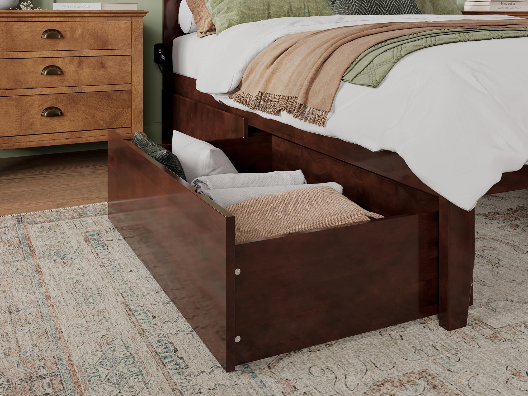 AFI Urban Queen/King/Twin XL Size Bed Frame with Storage Drawers in Walnut - Modern Platform Bed with Underbed Storage for Small Spaces & Apartment Living