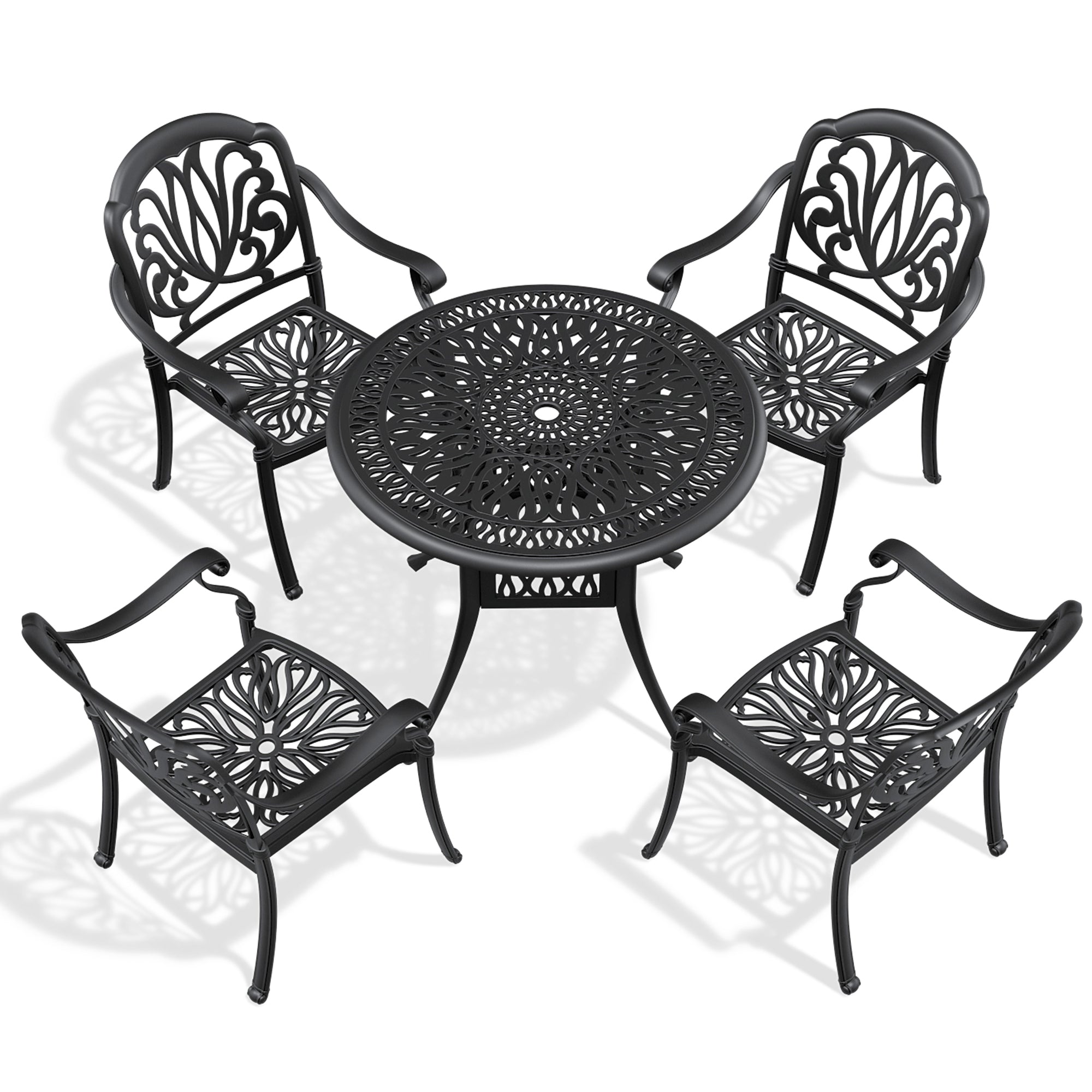 5-Piece Cast Aluminum Patio Furniture Set with Cushions (Random Colors) - Durable Outdoor Seating for Garden, Poolside & Backyard Relaxation