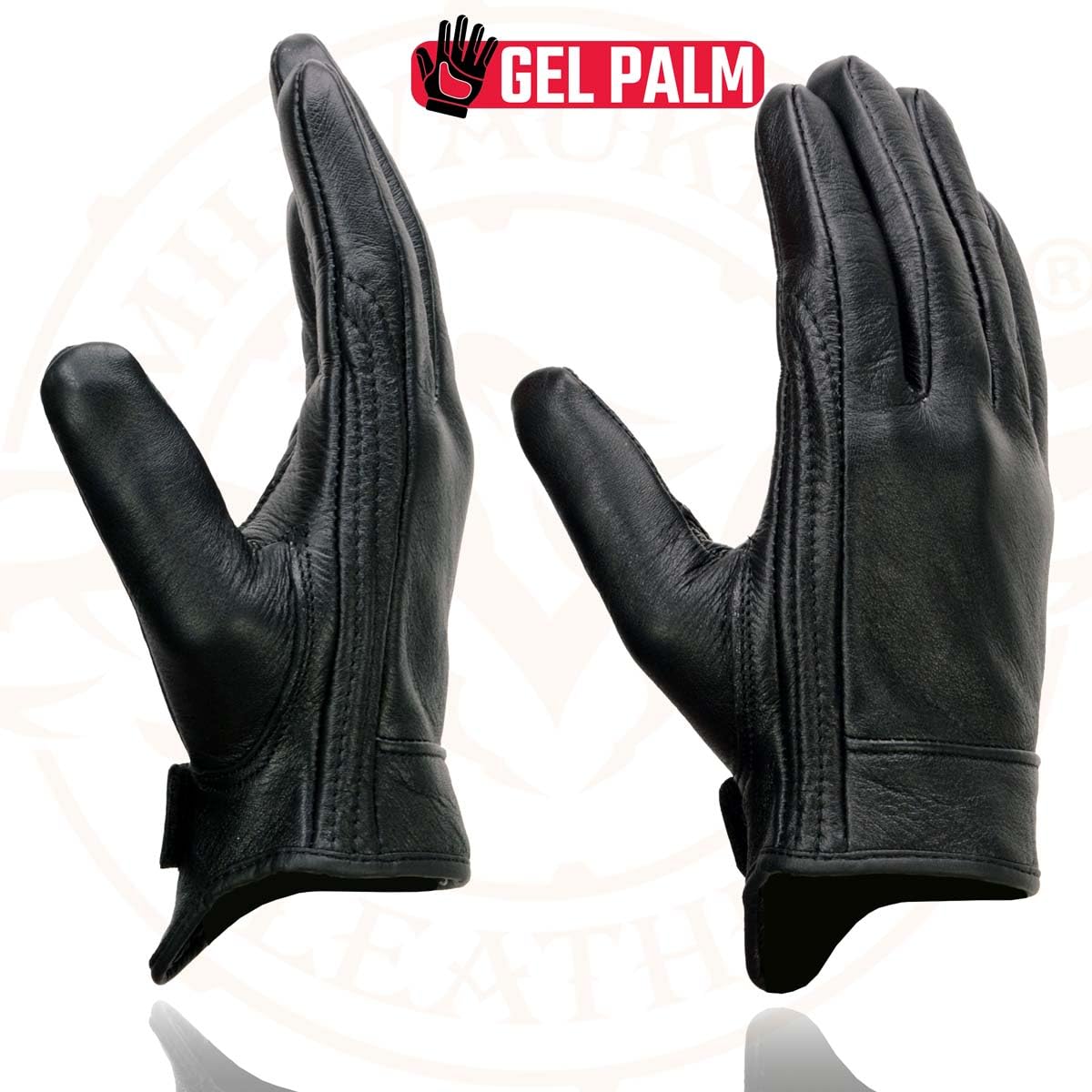 Milwaukee Leather MG7510 Men's Black Leather Motorcycle Gloves - Gel Padded Palm, Short Wrist & Full Panel Cover - Comfortable Riding Gloves for Cruiser, Touring & Street Bikes - Perfect for Long Rides & Commuting