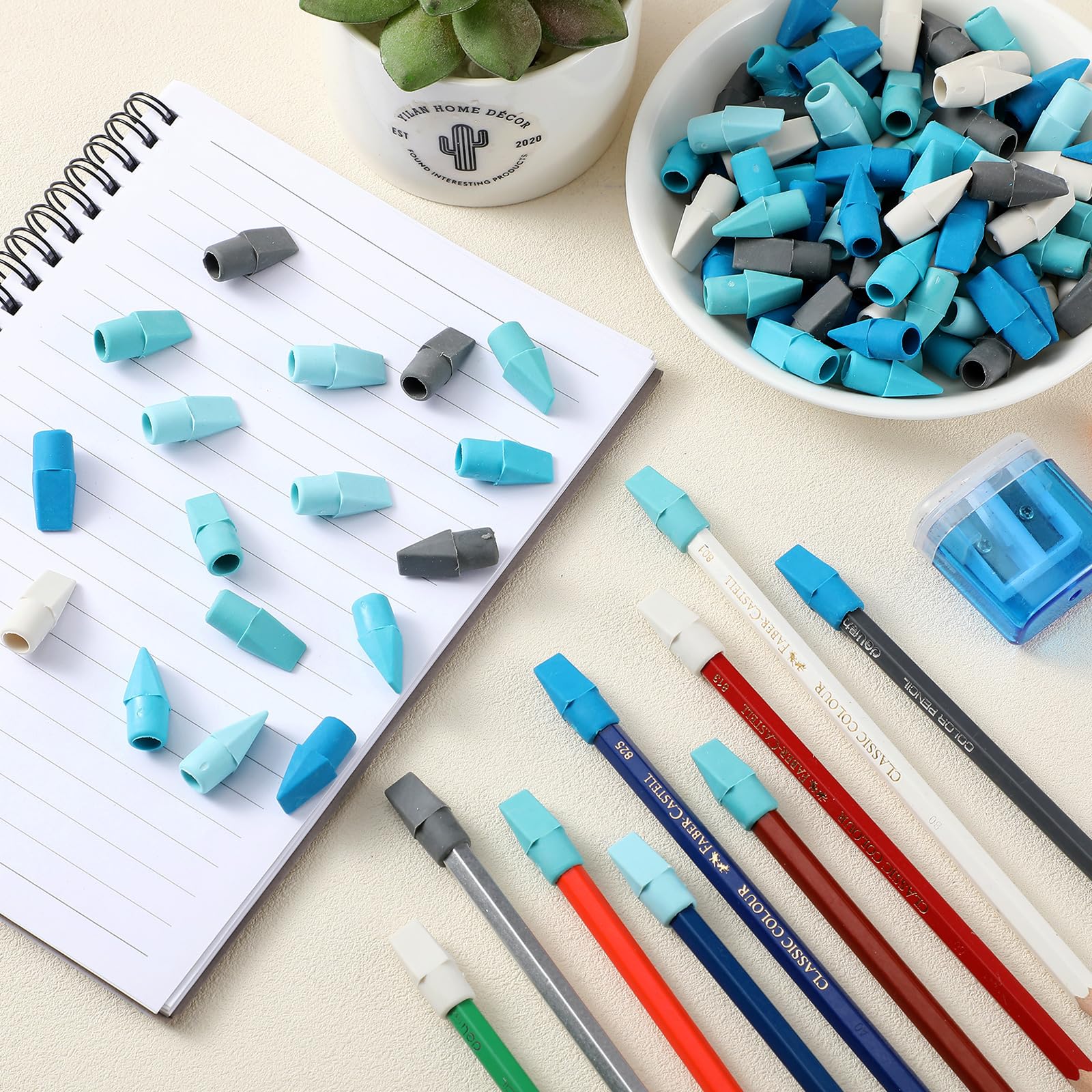 240 Pcs Cute Pencil Topper Erasers Bulk - Blue Pencil Cap Erasers for School, Office & Art Supplies - Perfect for Students, Teachers & Classroom Use