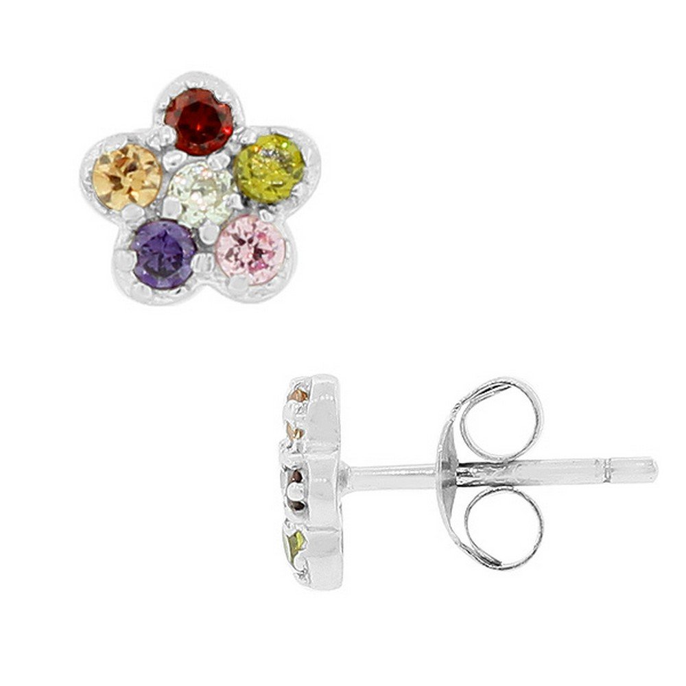 925 Sterling Silver Multicolor CZ Flower Stud Earrings for Women - Hypoallergenic Fashion Jewelry Gift for Birthday, Anniversary, Party & Everyday Wear