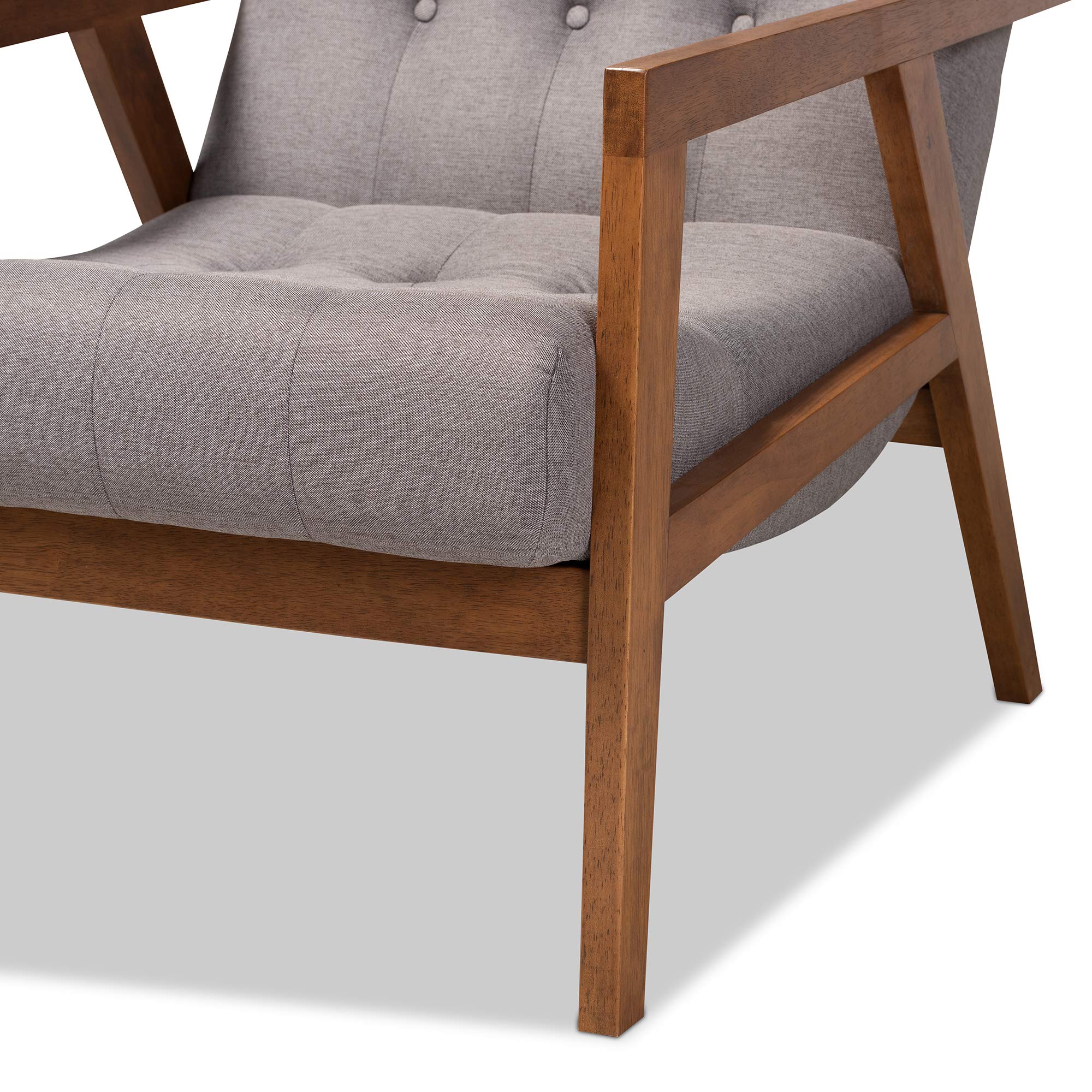 Baxton Studio Modern Accent Chairs - Grey and Brown Upholstered Lounge Chair for Living Room, Bedroom, or Office - Comfortable Mid-Century Style Seating with Wooden Legs