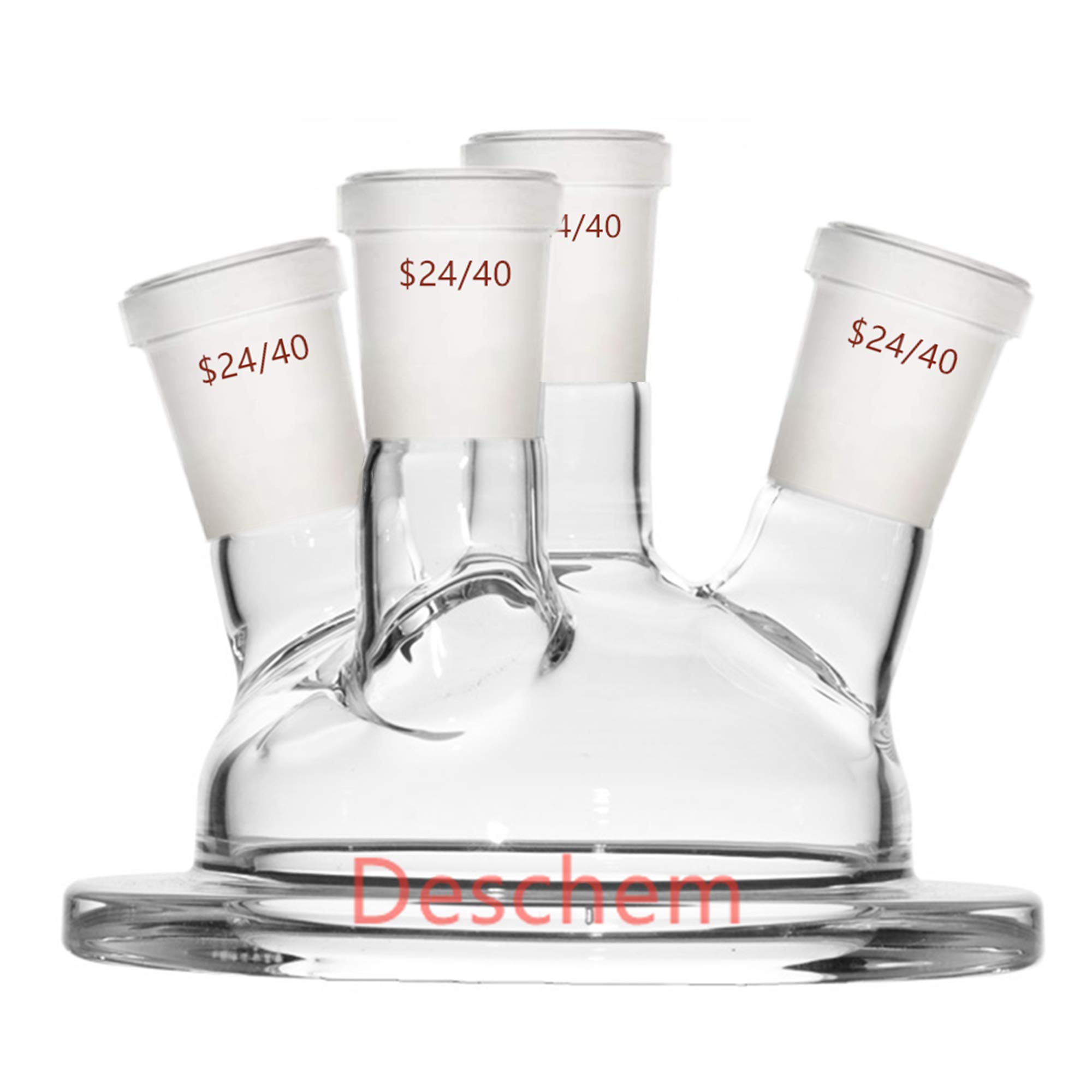 24/40 Glass Cylindrical Reactor - 4-Neck Flat Bottom Lab Reaction Vessel with Lid & Clamp for Chemical Synthesis, Distillation & Research Experiments
